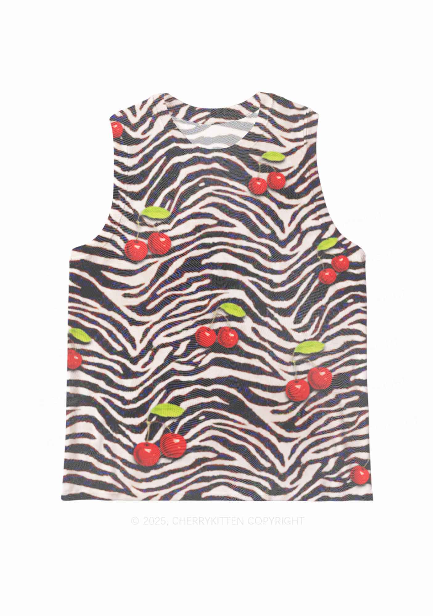 Zebra Cherry Y2K Mesh Muscle Tank Cherrykitten