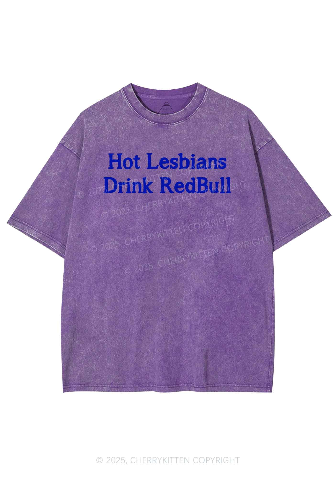 Hot Lesbians Drink RedBull Pride Y2K Shirts Washed Tee Cherrykitten