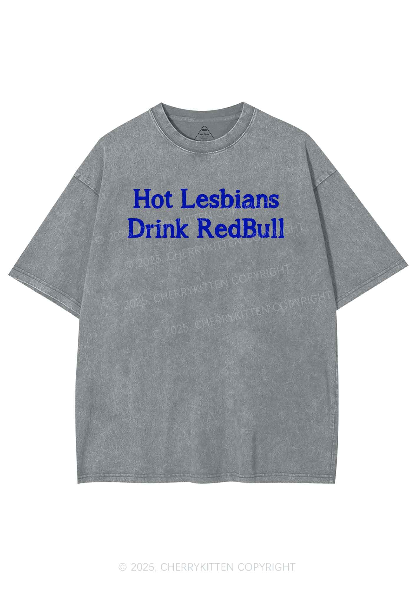 Hot Lesbians Drink RedBull Pride Y2K Shirts Washed Tee Cherrykitten