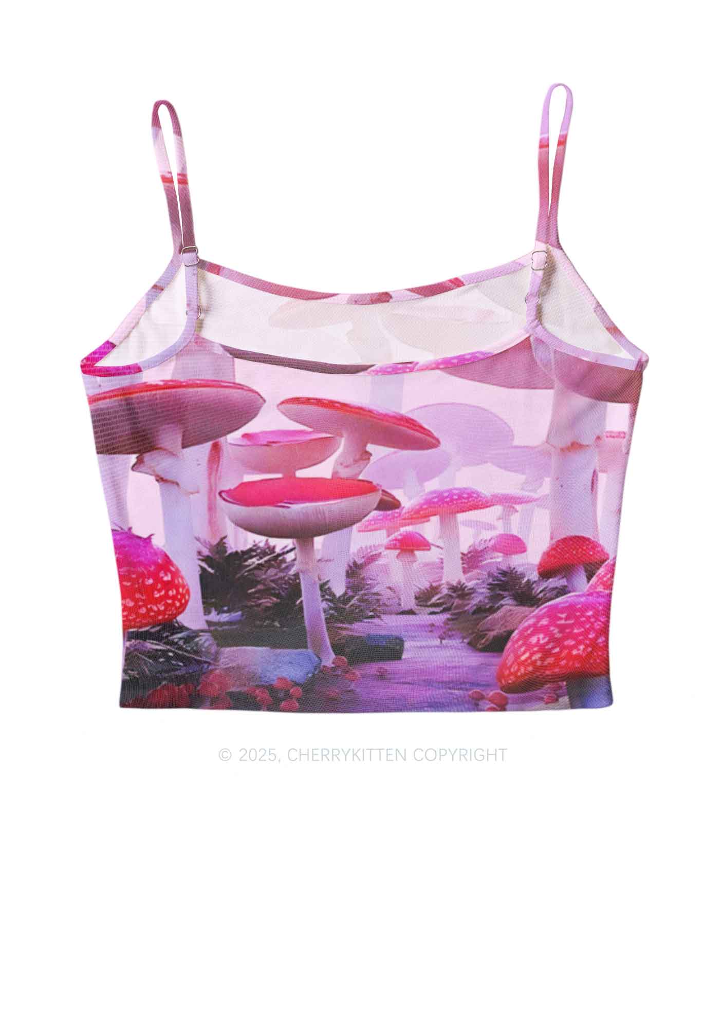 Pink Mushroom Y2K Mesh Cami Tank Cherrykitten