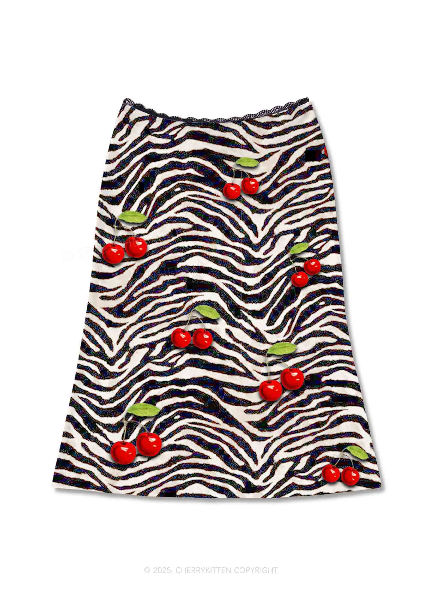 Zebra Cherry Y2K Print Midi Skirt Cherrykitten