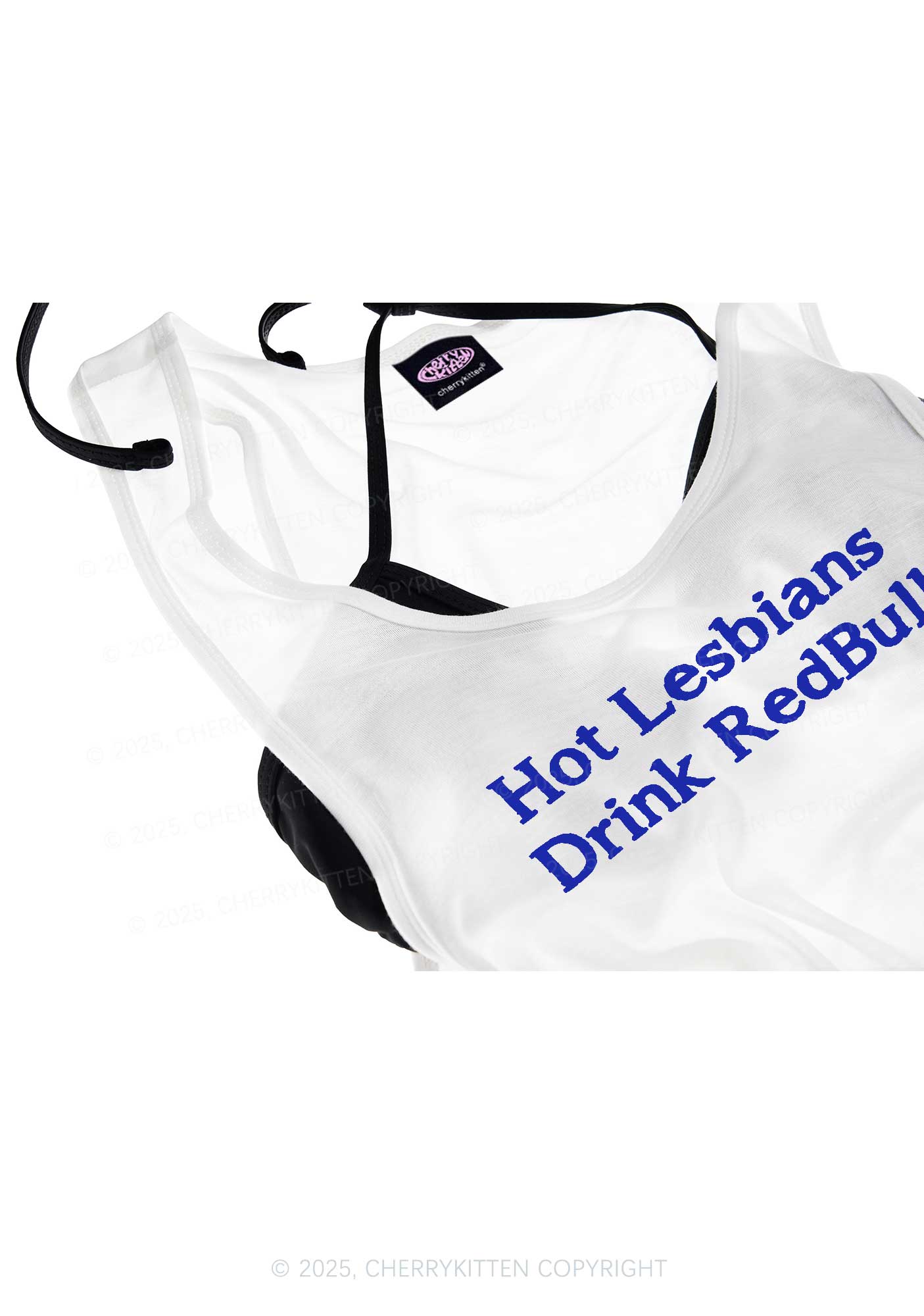 Hot Lesbians Drink RedBull Pride Y2K Sheer Boyfriend Tank Cherrykitten