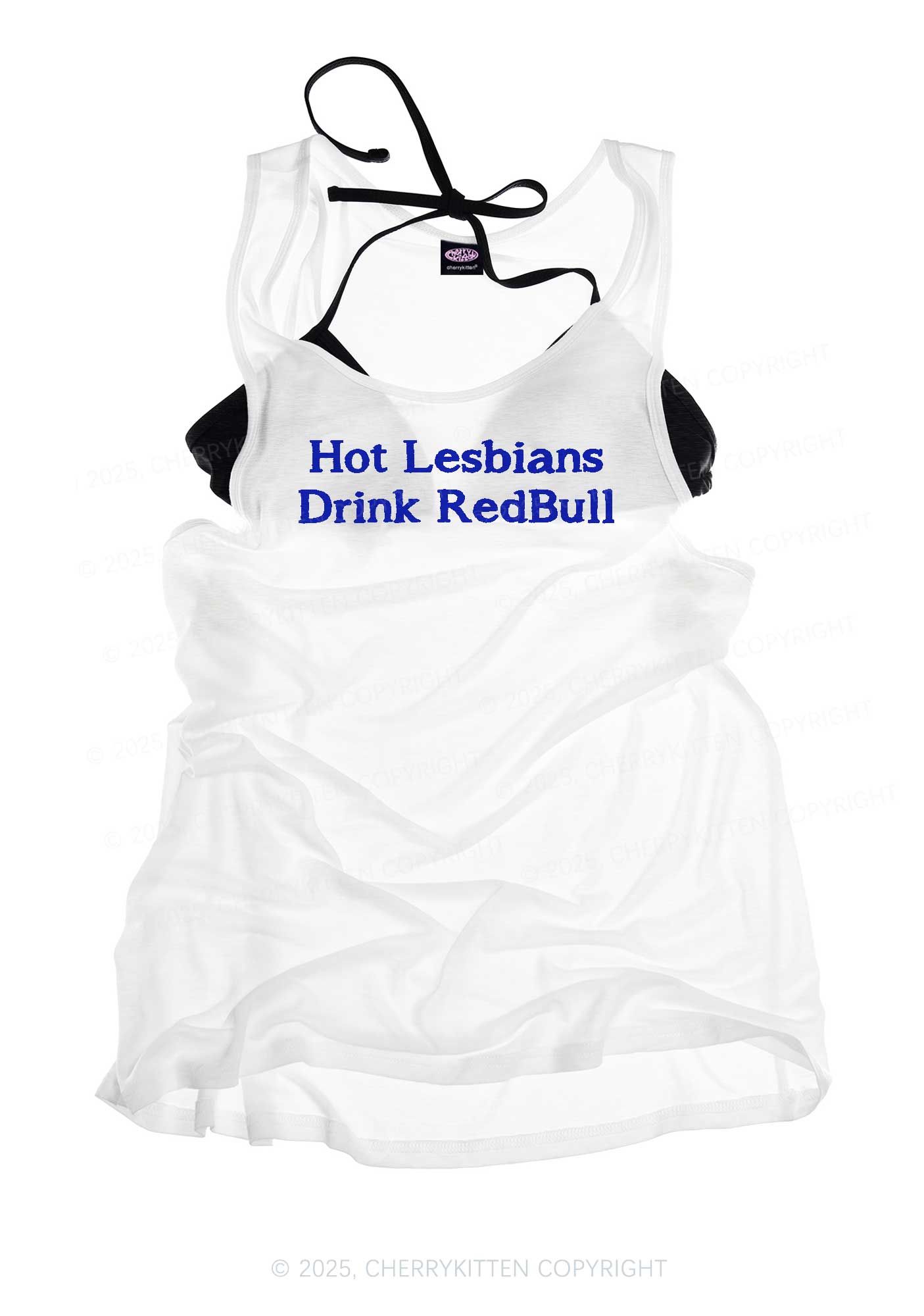 Hot Lesbians Drink RedBull Pride Y2K Sheer Boyfriend Tank Cherrykitten