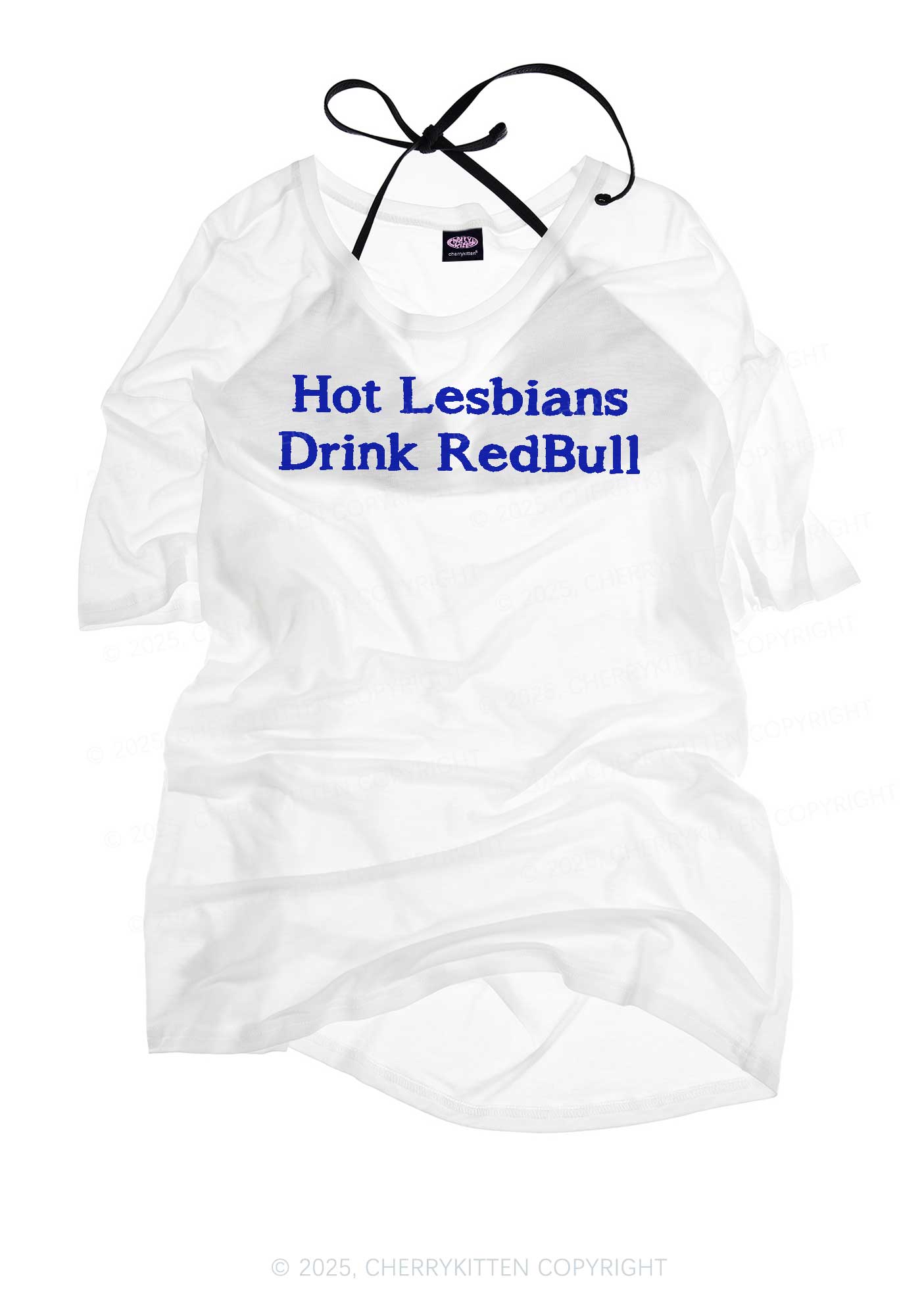 Hot Lesbians Drink RedBull Pride Y2K Sheer Boyfriend Tee Cherrykitten