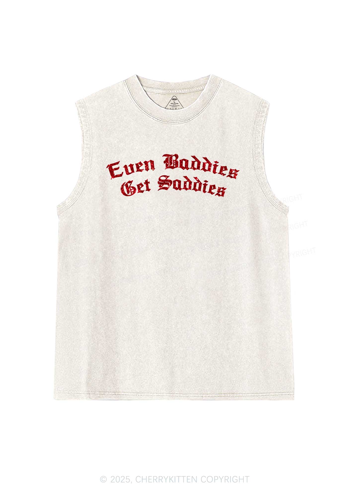 Glitter Even Baddies Get Saddies Y2K Washed Muscle Tank Cherrykitten