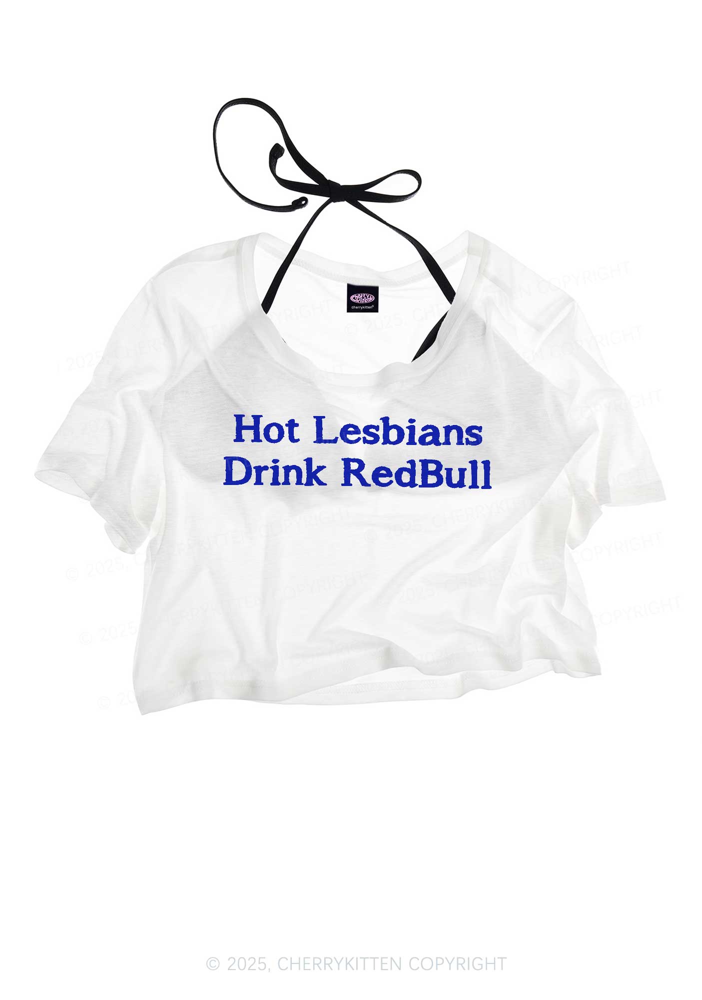Hot Lesbians Drink RedBull Pride Y2K Sheer Crop Tee Cherrykitten