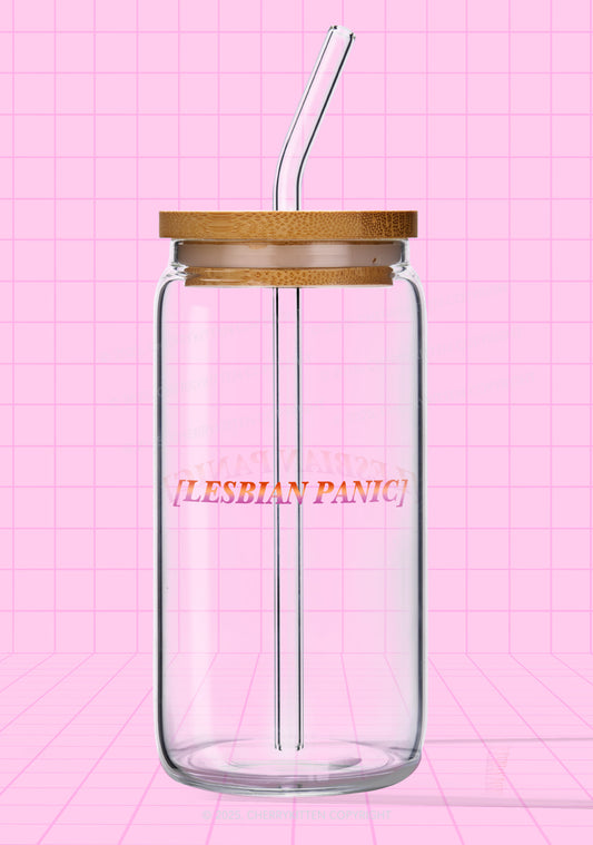 Lesbian Panic Pride Y2K Printed Glass Cup Cherrykitten