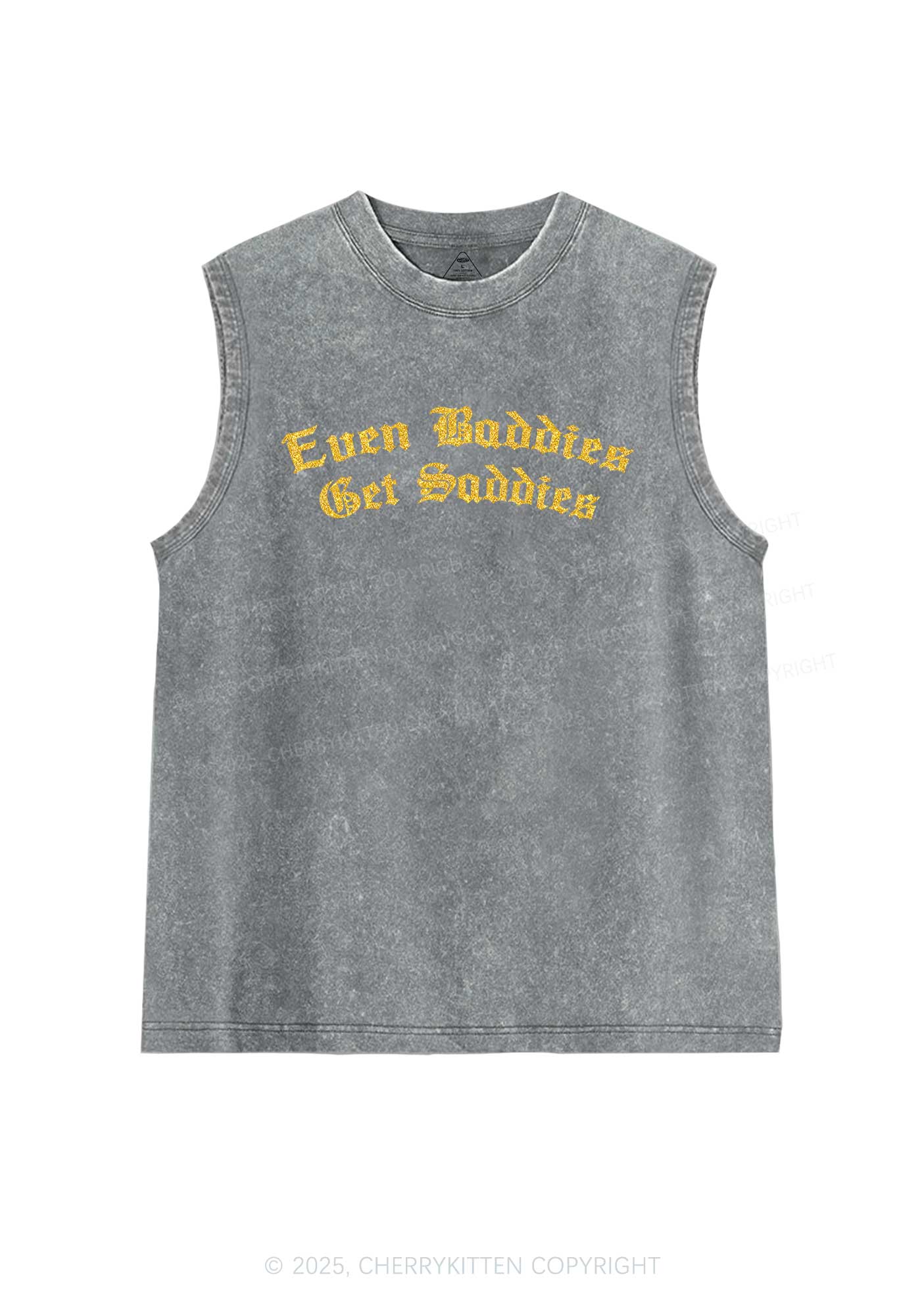 Glitter Even Baddies Get Saddies Y2K Washed Muscle Tank Cherrykitten