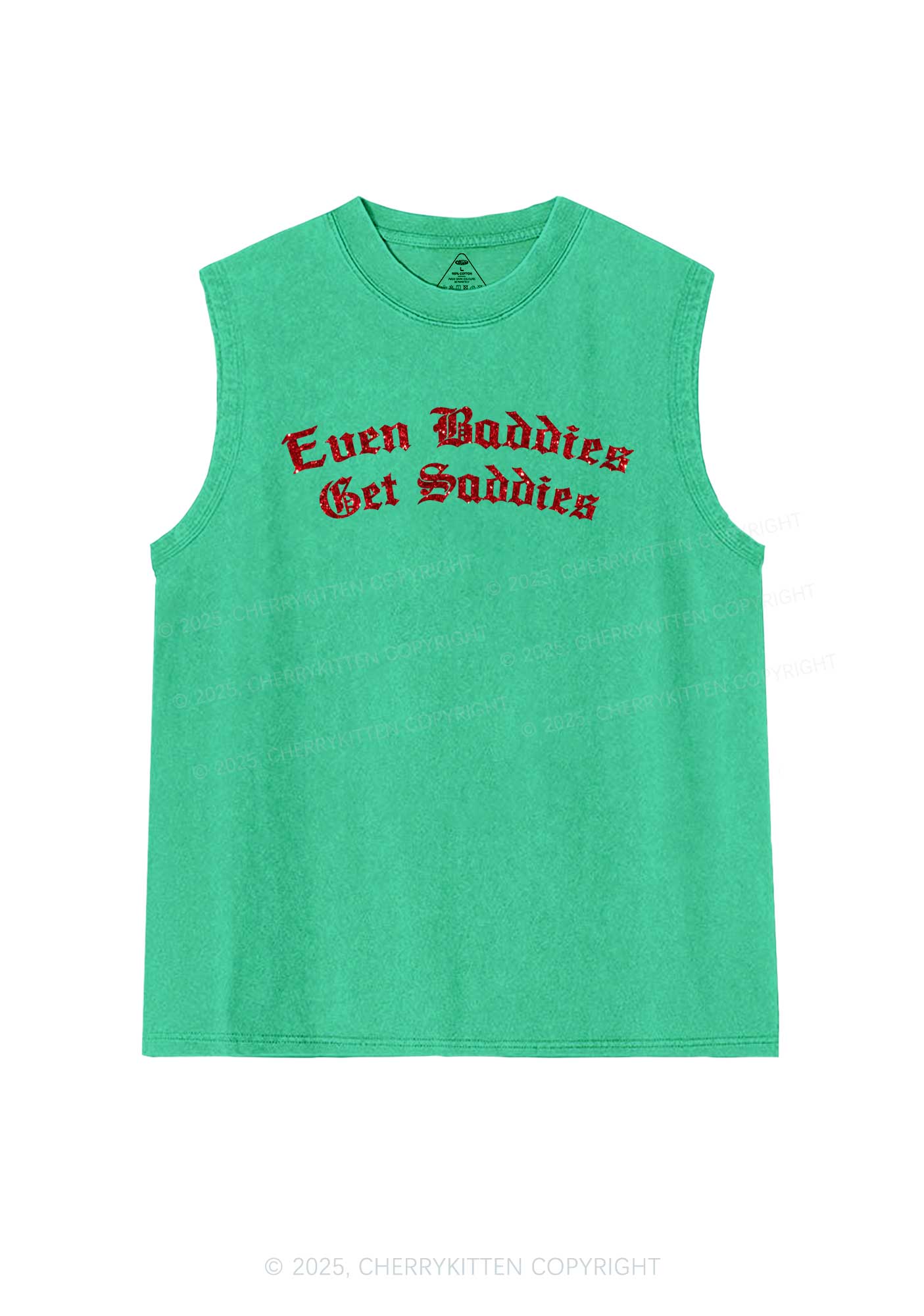 Glitter Even Baddies Get Saddies Y2K Washed Muscle Tank Cherrykitten