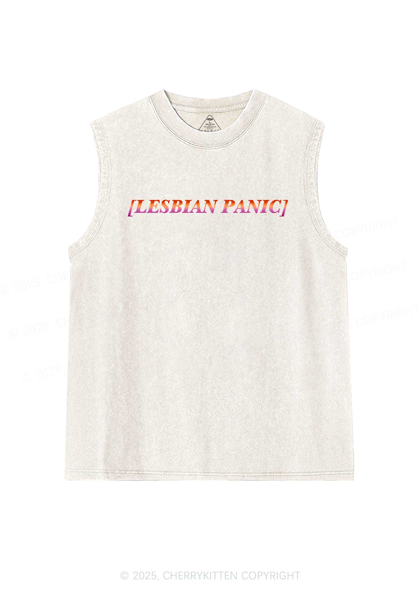 Lesbian Panic Pride Y2K Washed Muscle Tank Cherrykitten