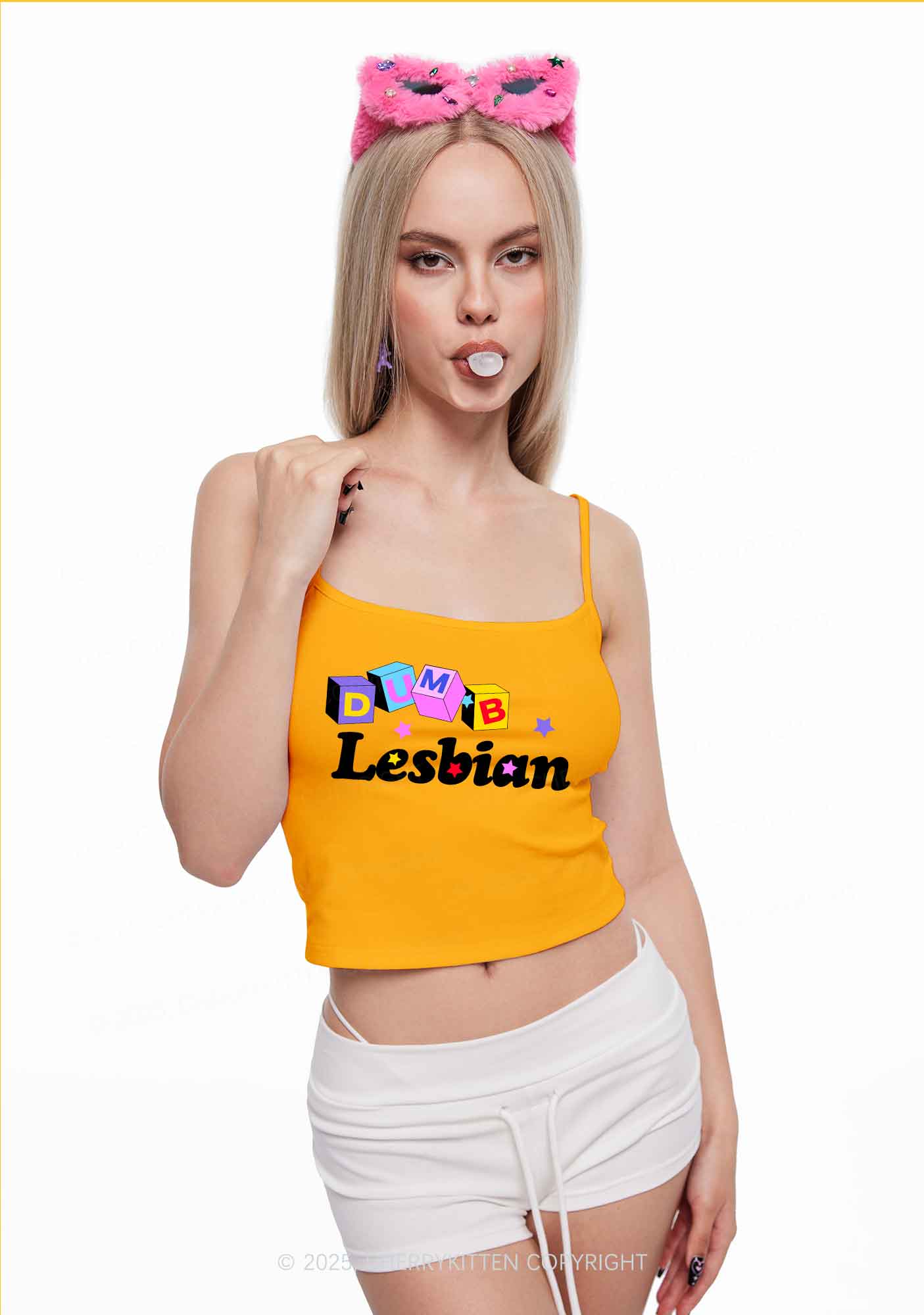 Dumb Lesbian Pride Y2K Spaghetti Strap Cami Cherrykitten