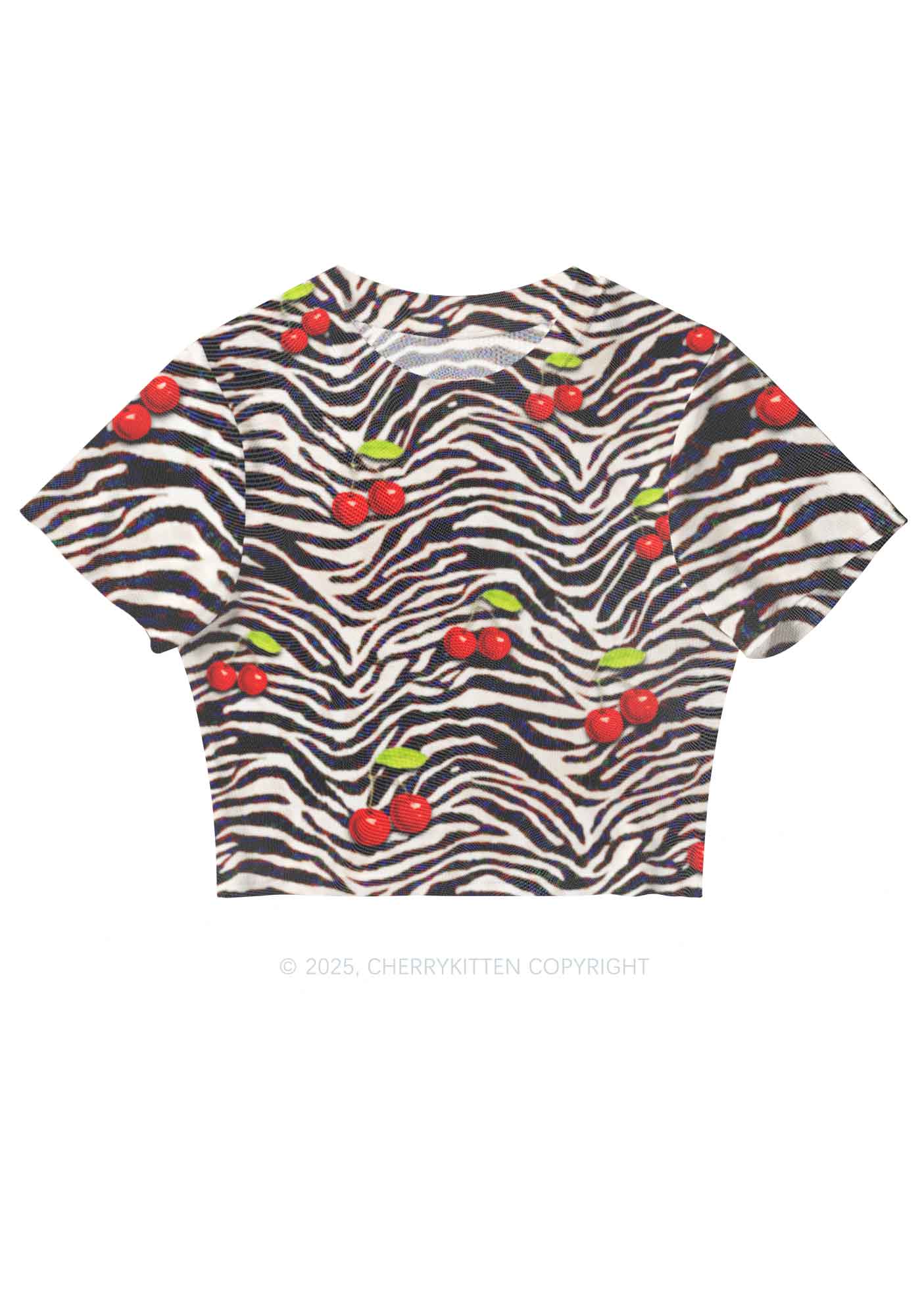 Zebra Cherry Y2K Mesh Crop Top Cherrykitten