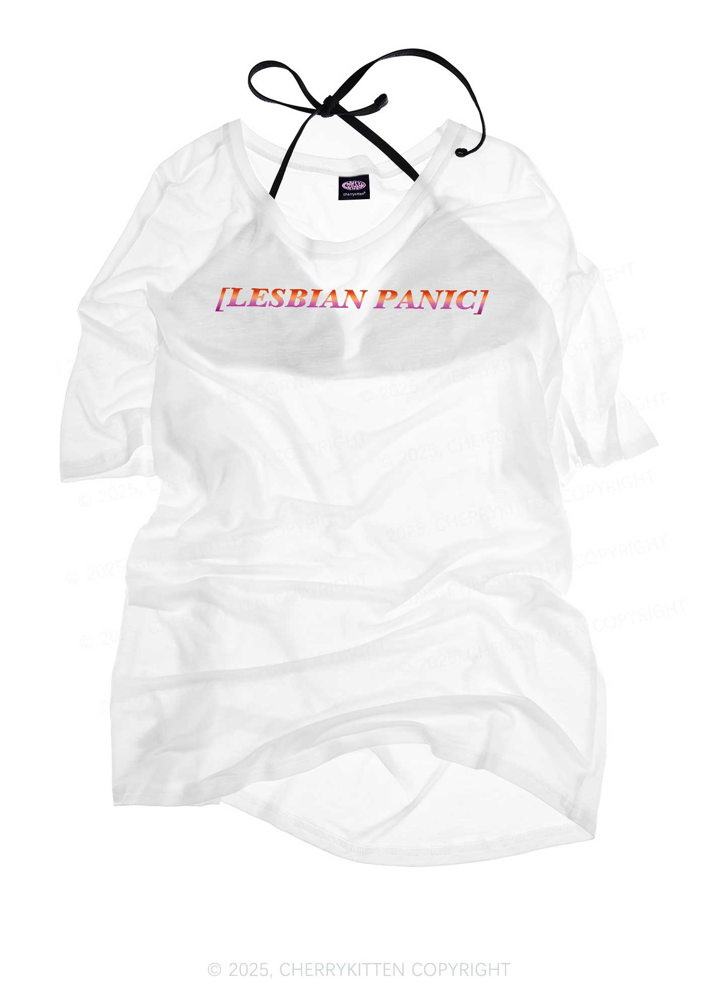 Lesbian Panic Pride Y2K Sheer Boyfriend Tee Cherrykitten