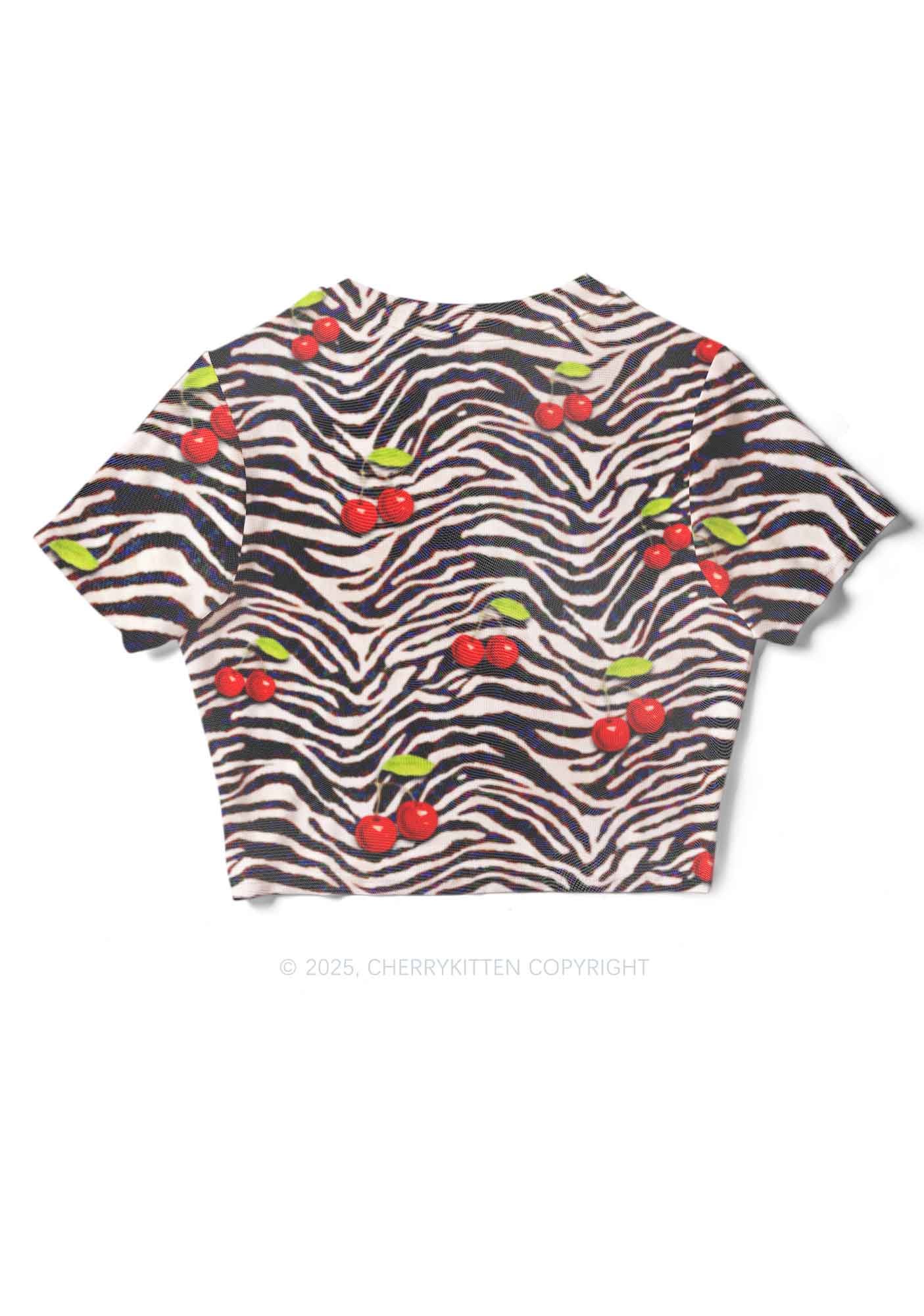Zebra Cherry Y2K Mesh Crop Top Cherrykitten