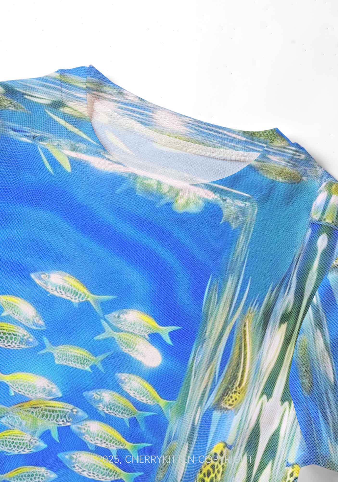 Undersea Fish Y2K Mesh Crop Top Cherrykitten