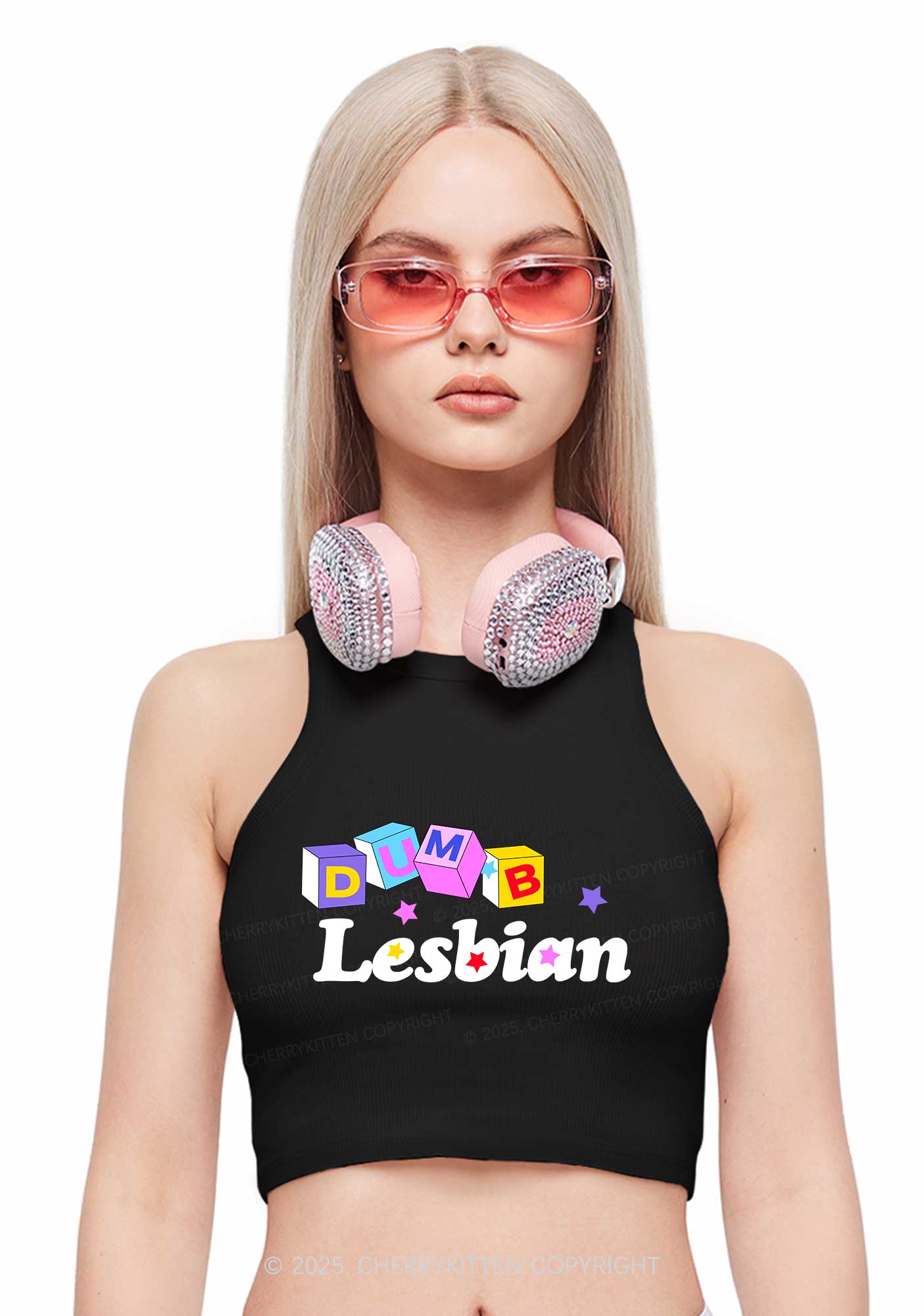 Dumb Lesbian Pride Y2K Crop Tank Top Cherrykitten