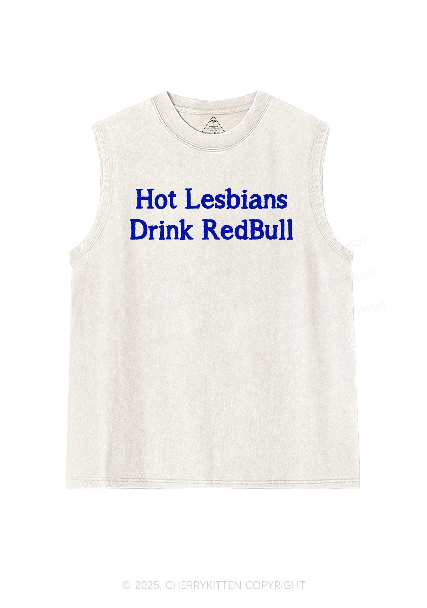 Hot Lesbians Drink RedBull Pride Y2K Washed Muscle Tank Cherrykitten