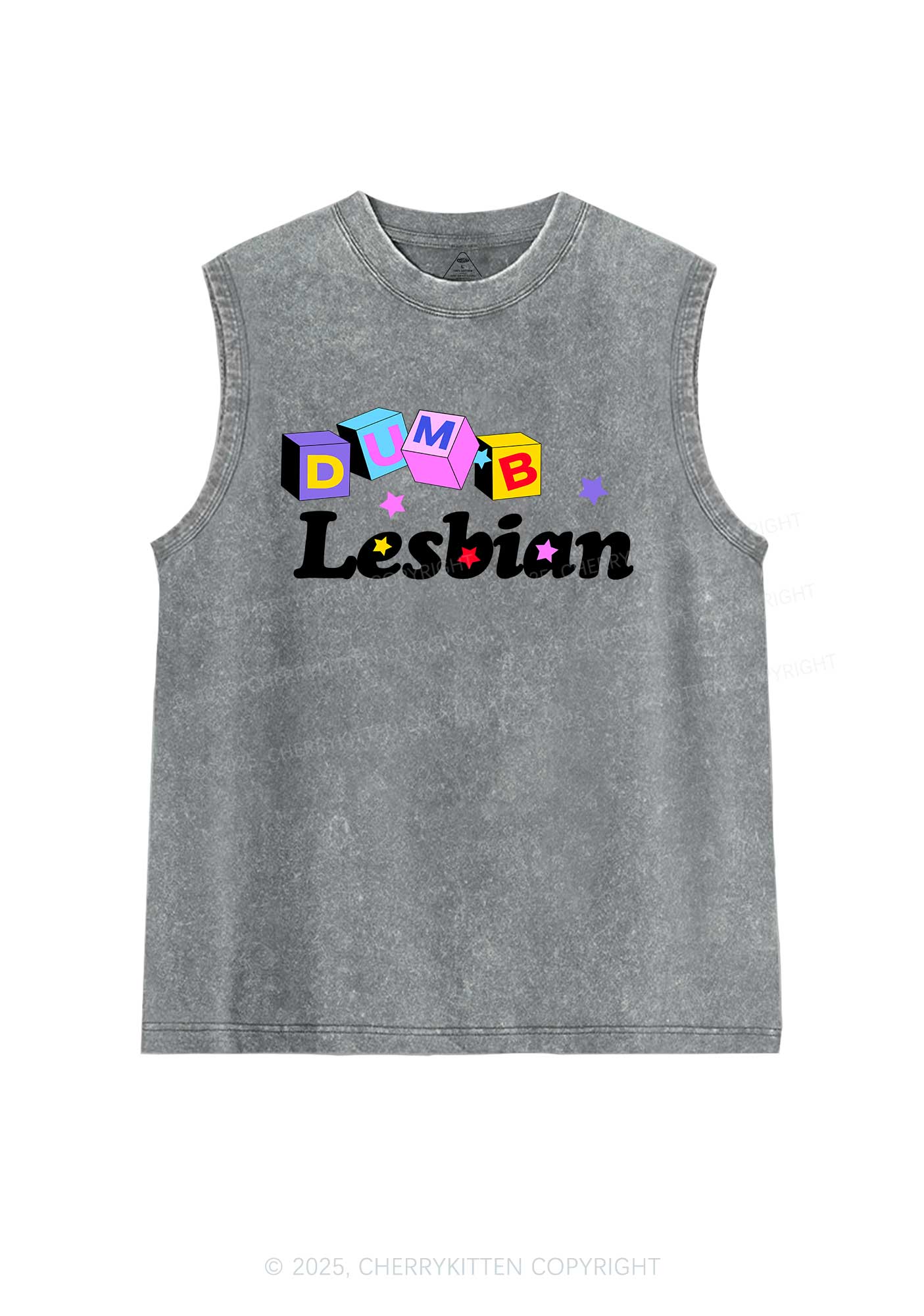 Dumb Lesbian Pride Y2K Washed Muscle Tank Cherrykitten