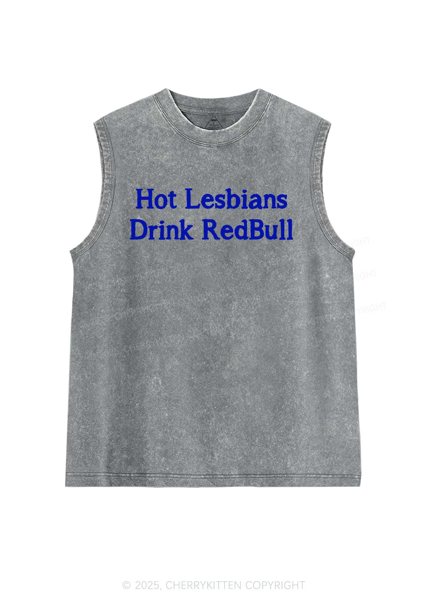 Hot Lesbians Drink RedBull Pride Y2K Washed Muscle Tank Cherrykitten