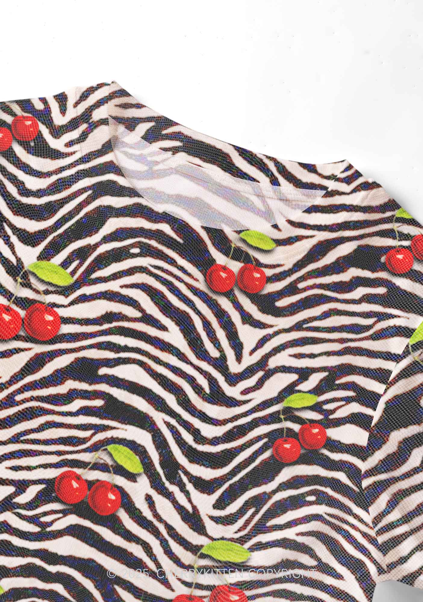 Zebra Cherry Y2K Mesh Crop Top Cherrykitten