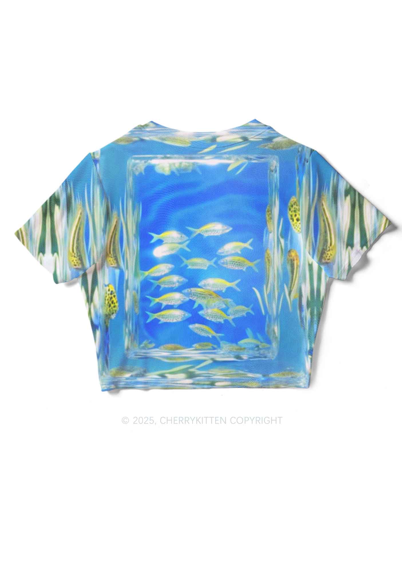 Undersea Fish Y2K Mesh Crop Top Cherrykitten