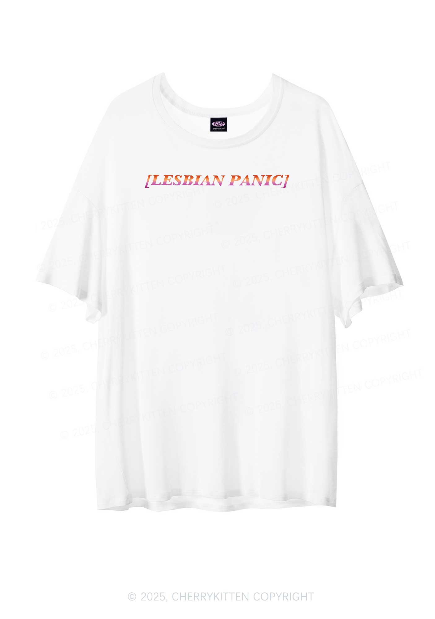 Lesbian Panic Pride Y2K Sheer Boyfriend Tee Cherrykitten