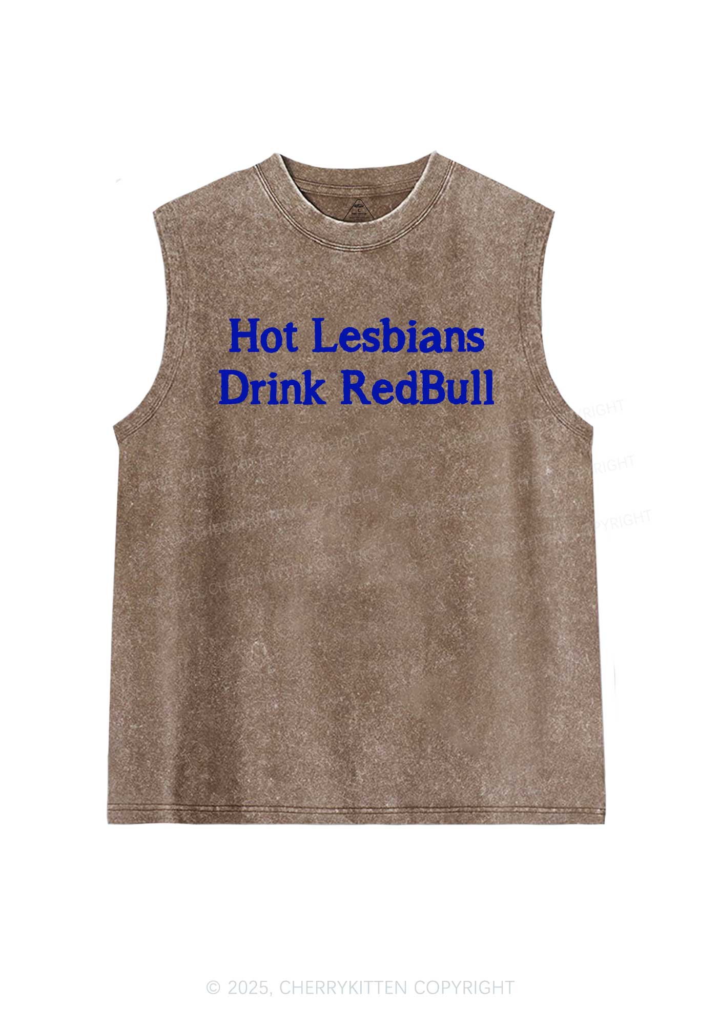 Hot Lesbians Drink RedBull Pride Y2K Washed Muscle Tank Cherrykitten