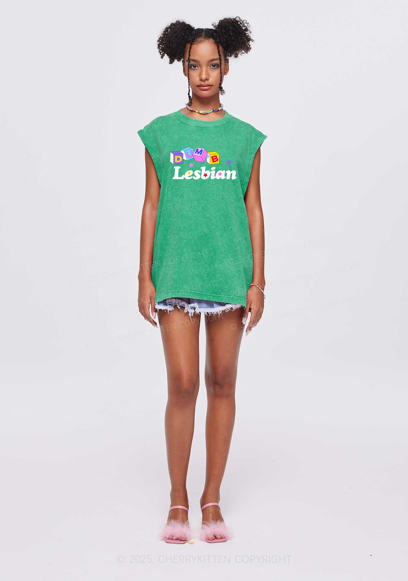 Dumb Lesbian Pride Y2K Washed Muscle Tank Cherrykitten