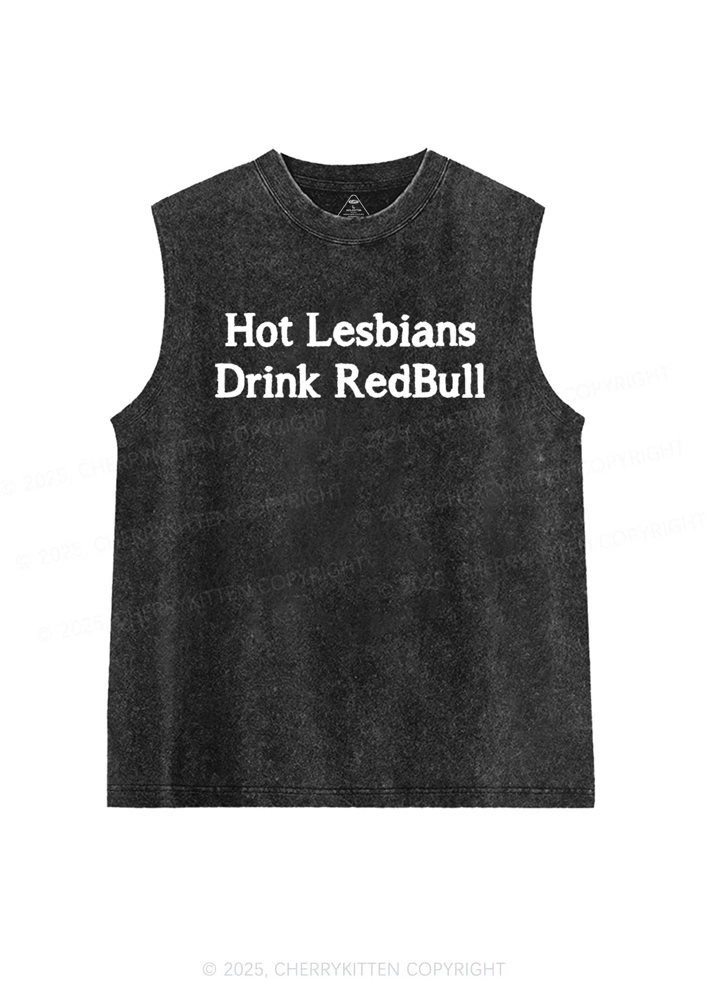 Hot Lesbians Drink RedBull Pride Y2K Washed Muscle Tank Cherrykitten