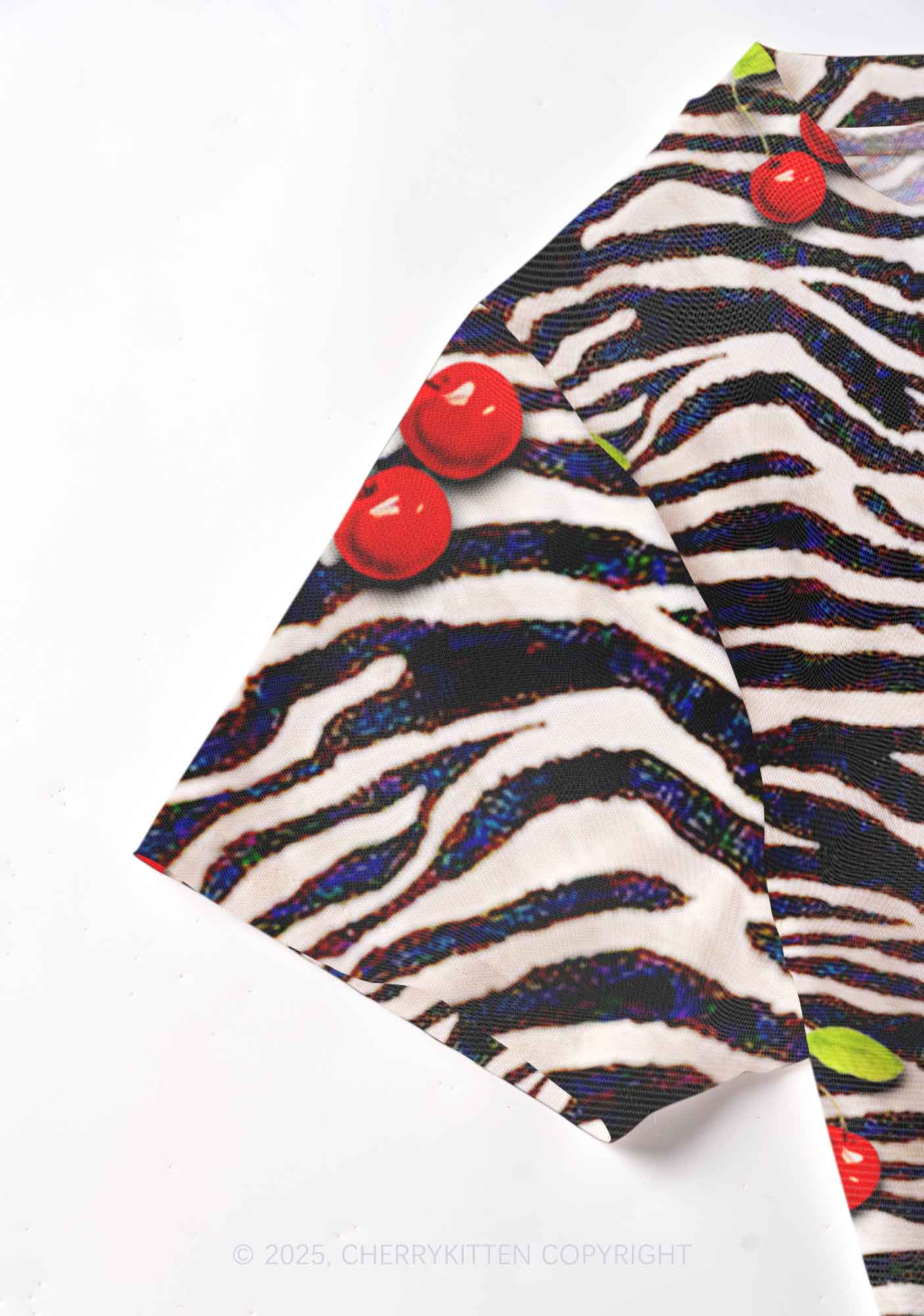 Zebra Cherry Y2K Mesh Crop Top Cherrykitten