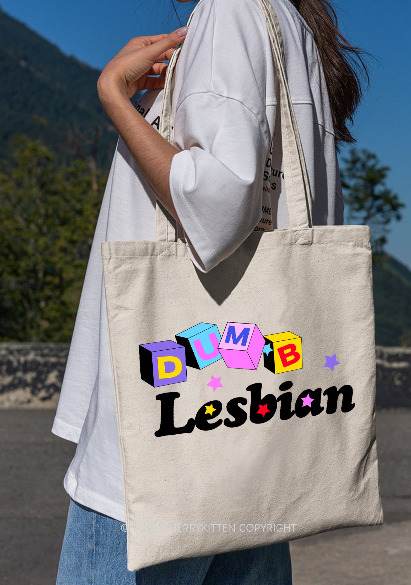 Dumb Lesbian Pride Y2K Canvas Tote Bag Cherrykitten