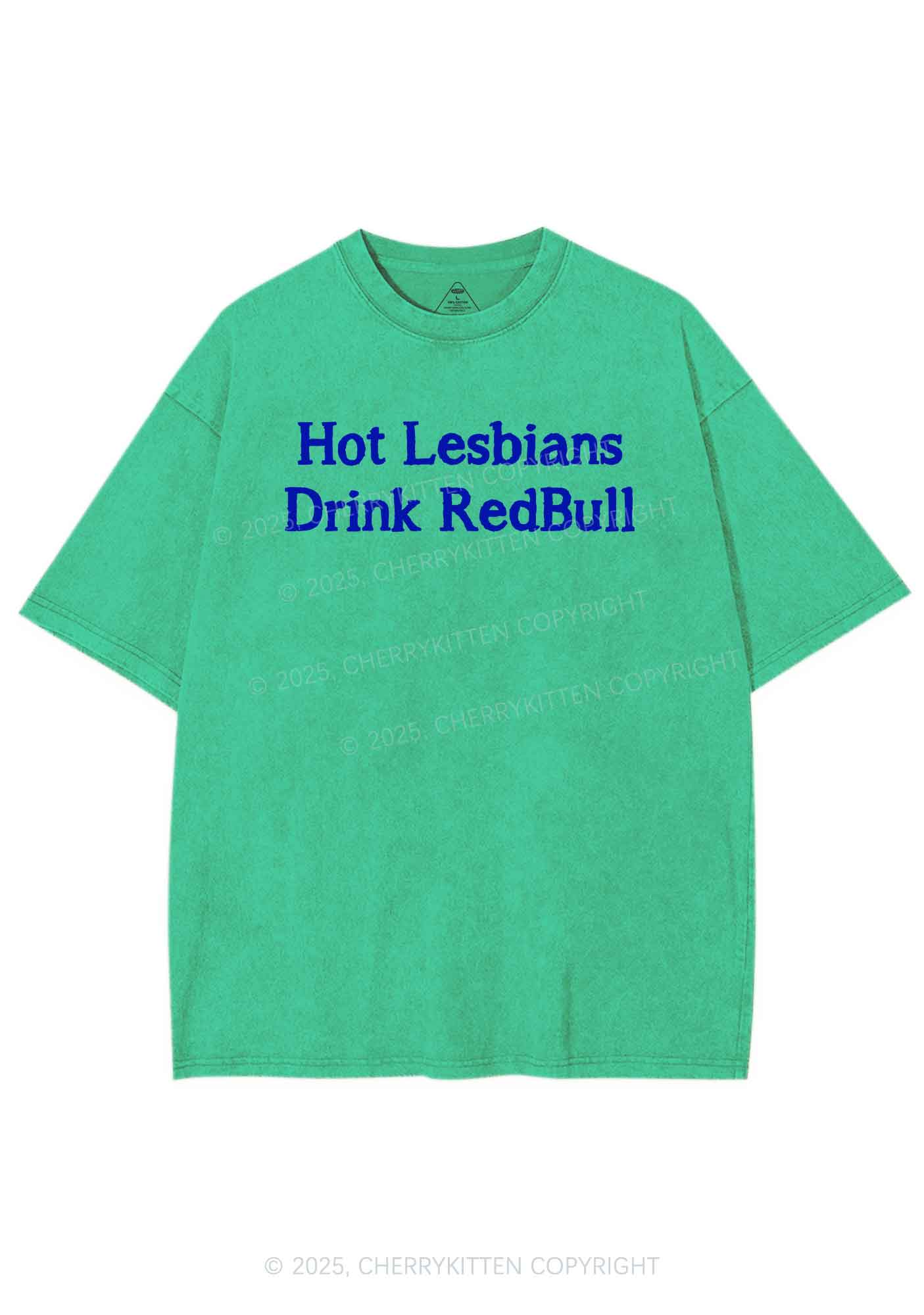 Hot Lesbians Drink RedBull Pride Y2K Shirts Washed Tee Cherrykitten