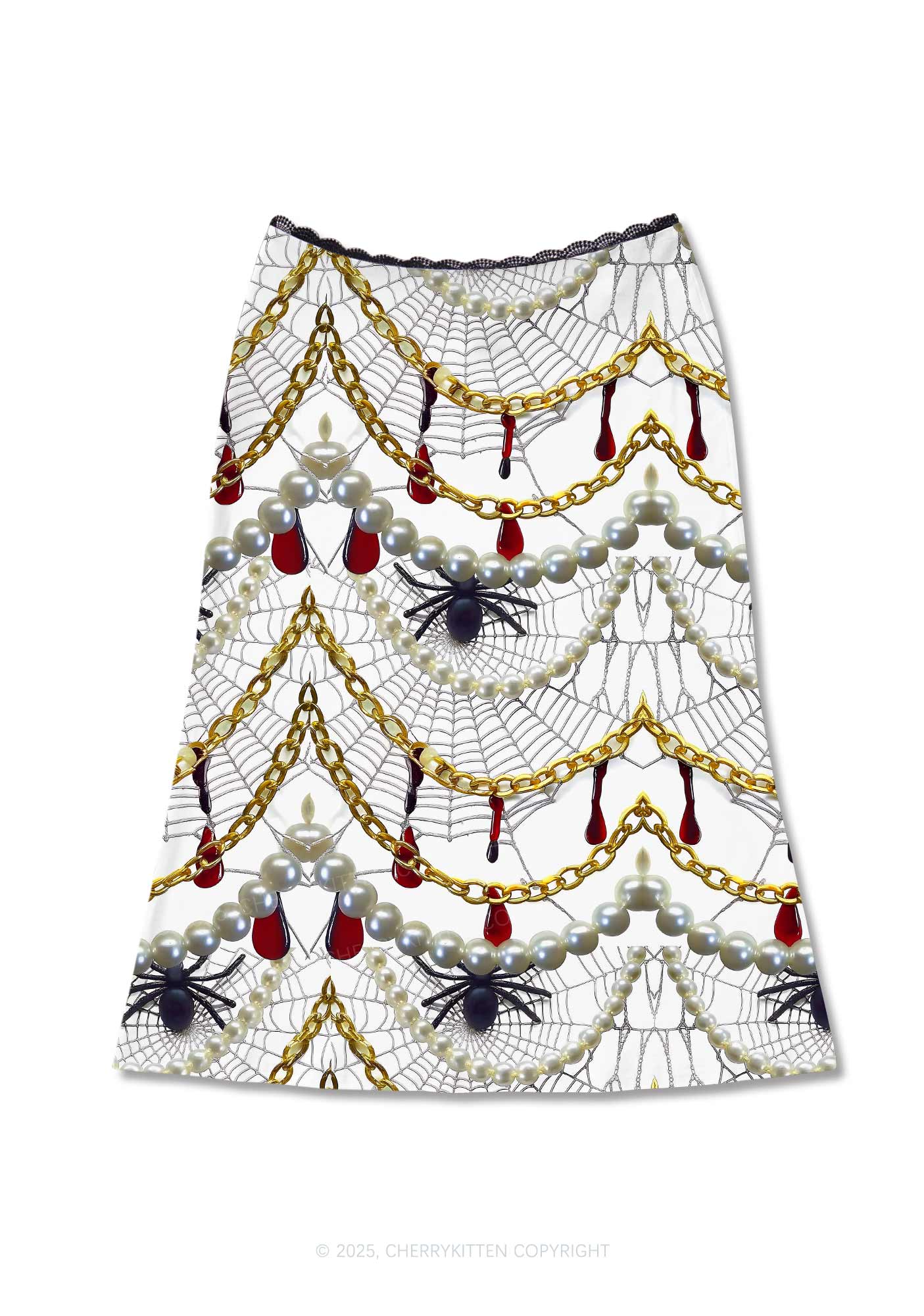 Jewelry Spider Web Y2K Print Midi Skirt Cherrykitten