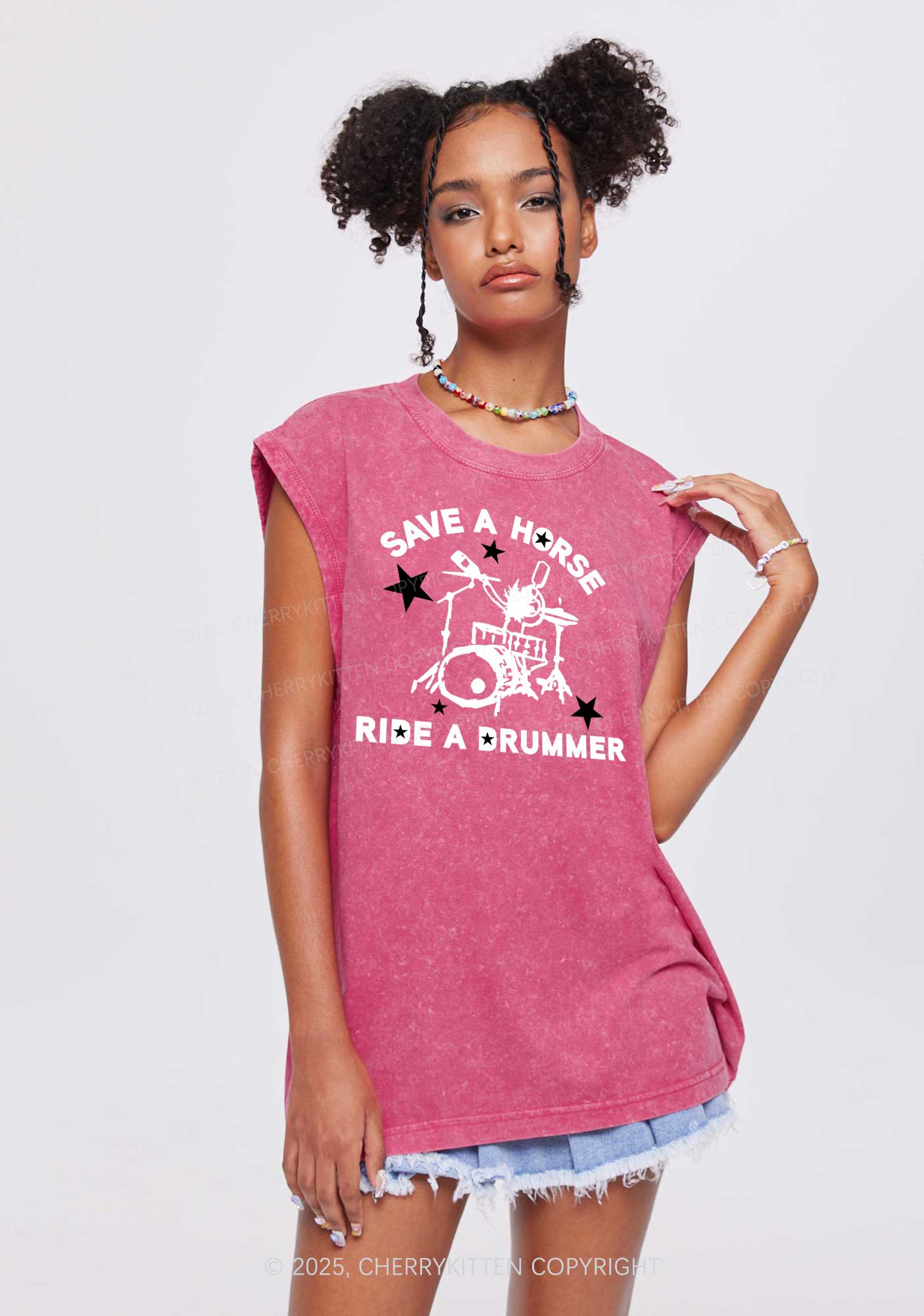 Save Horse Ride Drummer Y2K Washed Muscle Tank Cherrykitten