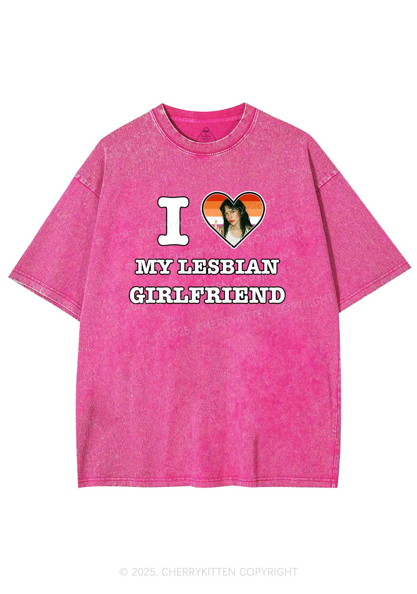 Custom My Lesbian GF Pride Y2K Shirts Washed Tee Cherrykitten