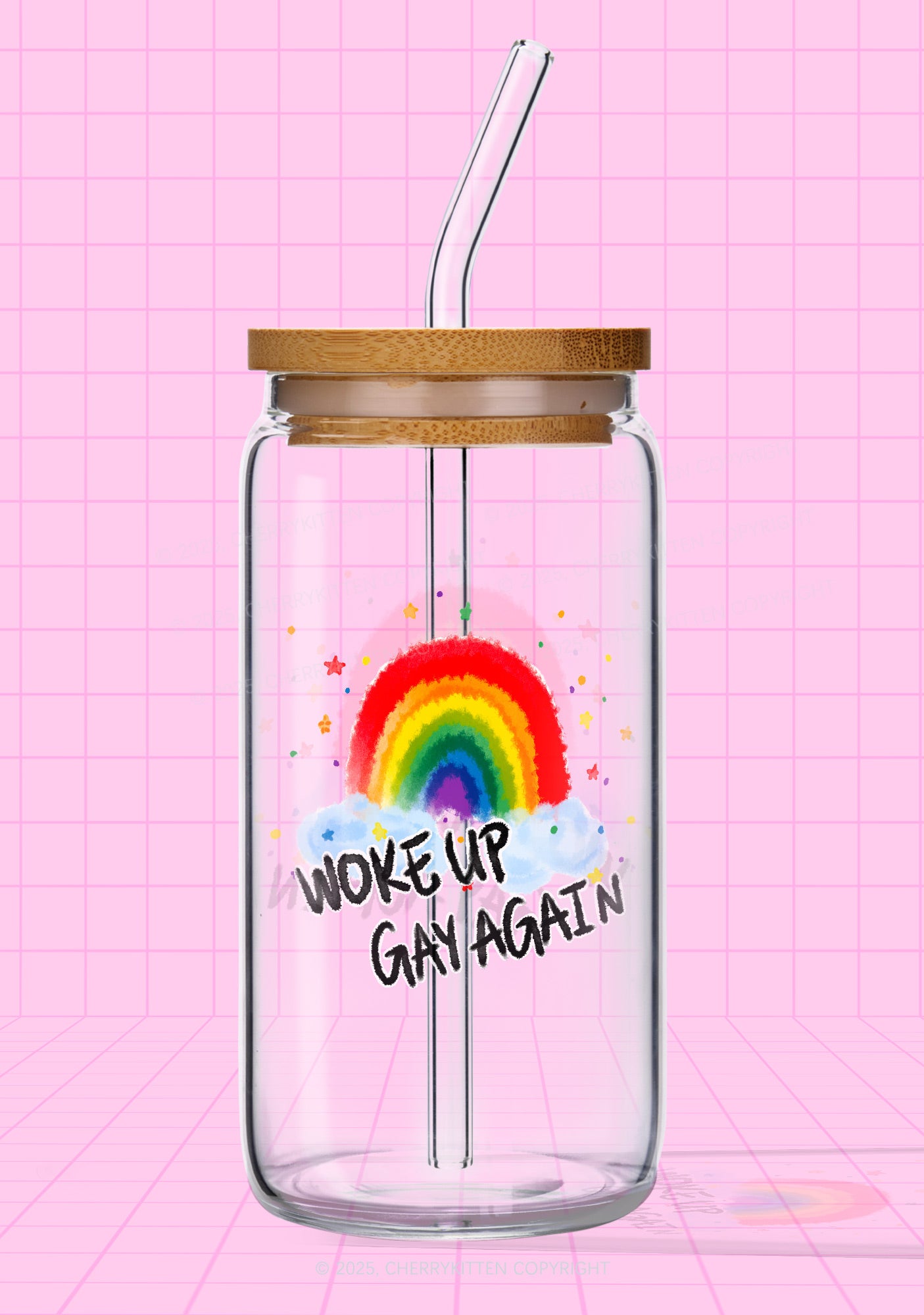 Woke Up Gay Again Y2K Printed Glass Cup Cherrykitten