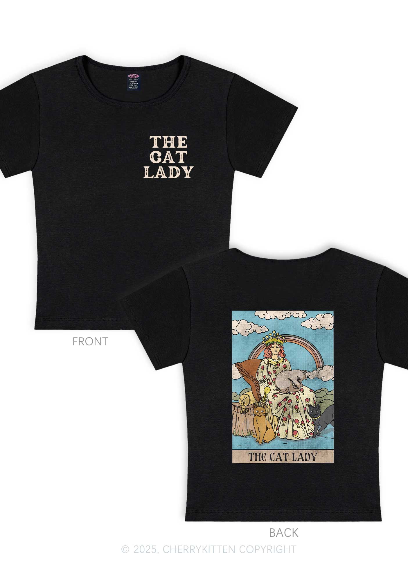 The Cat Lady Two Sides Y2K Baby Tee Cherrykitten
