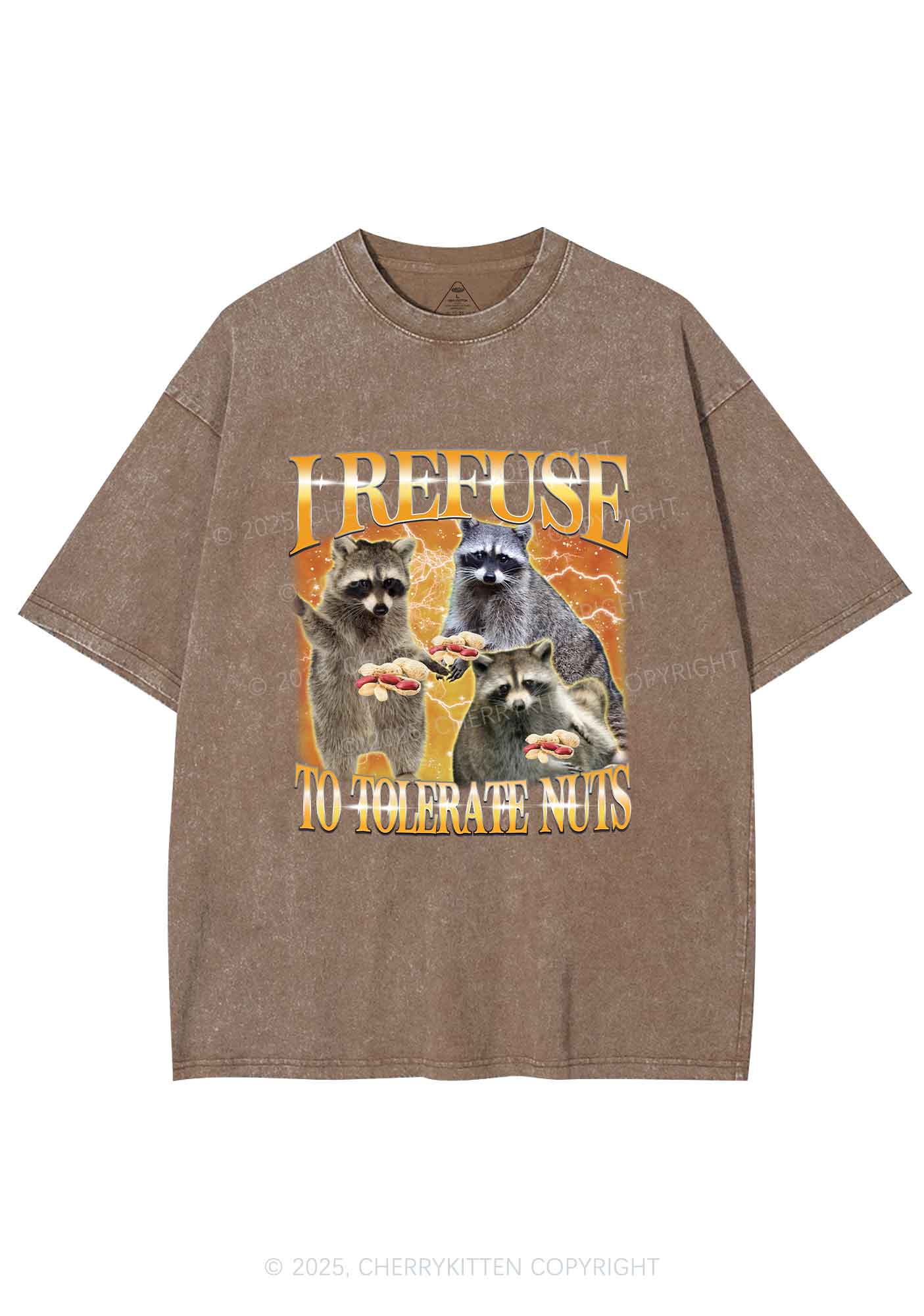 Retro Raccoon Nuts Y2K Shirts Washed Tee Cherrykitten