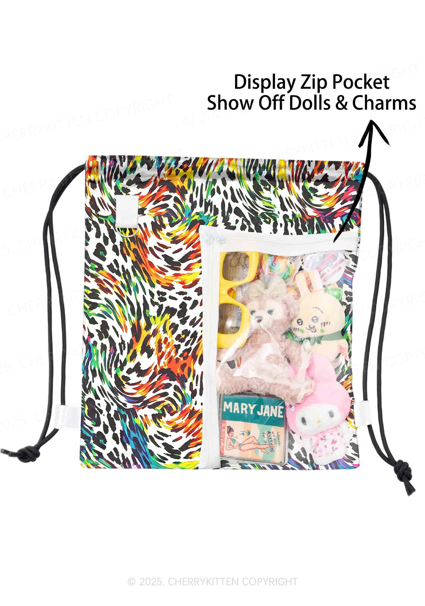 Rainbow Leopard Pride Y2K Drawstring Itabag Backpack Cherrykitten