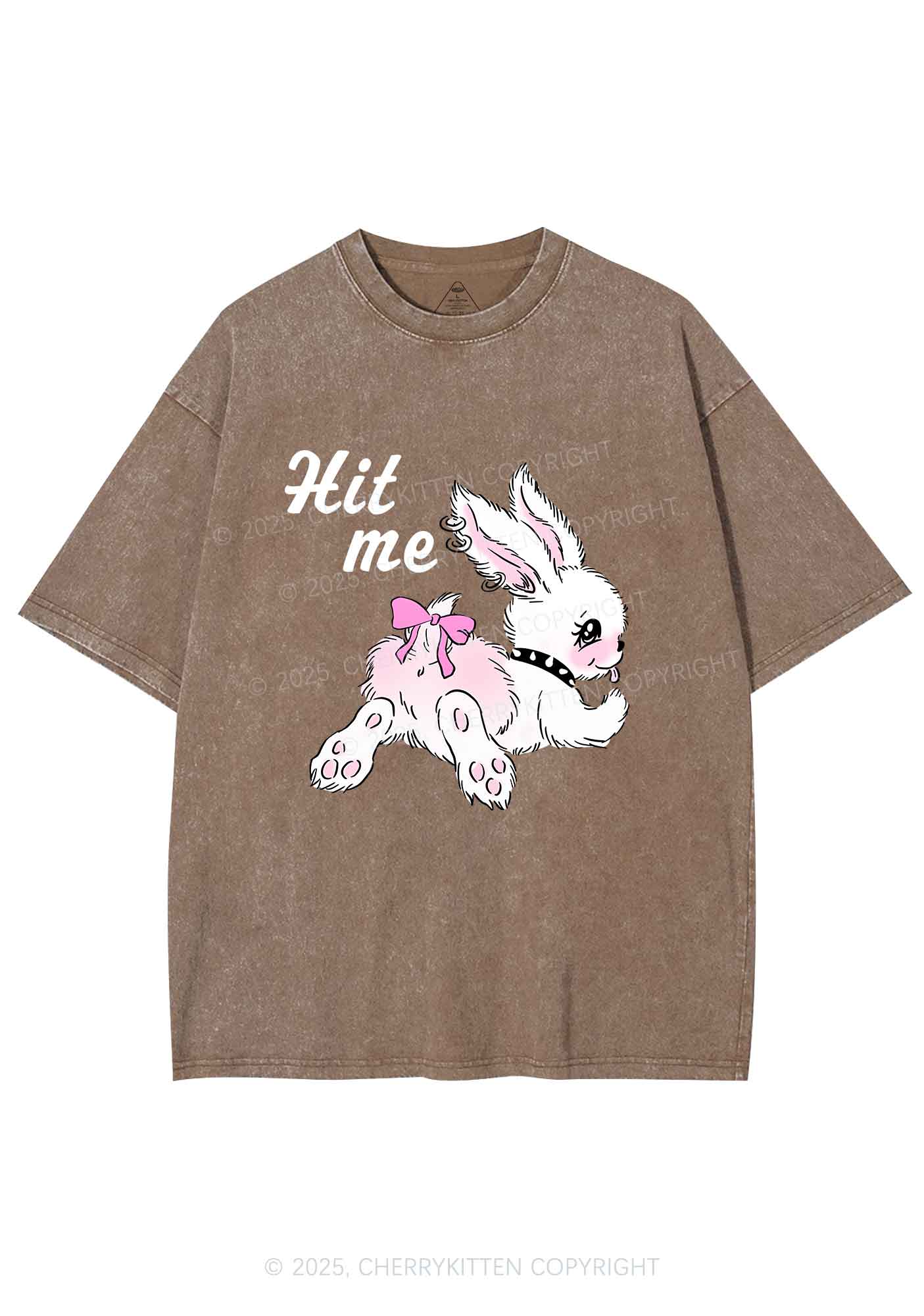 Hit Me White Bunny Y2K Shirts Washed Tee Cherrykitten