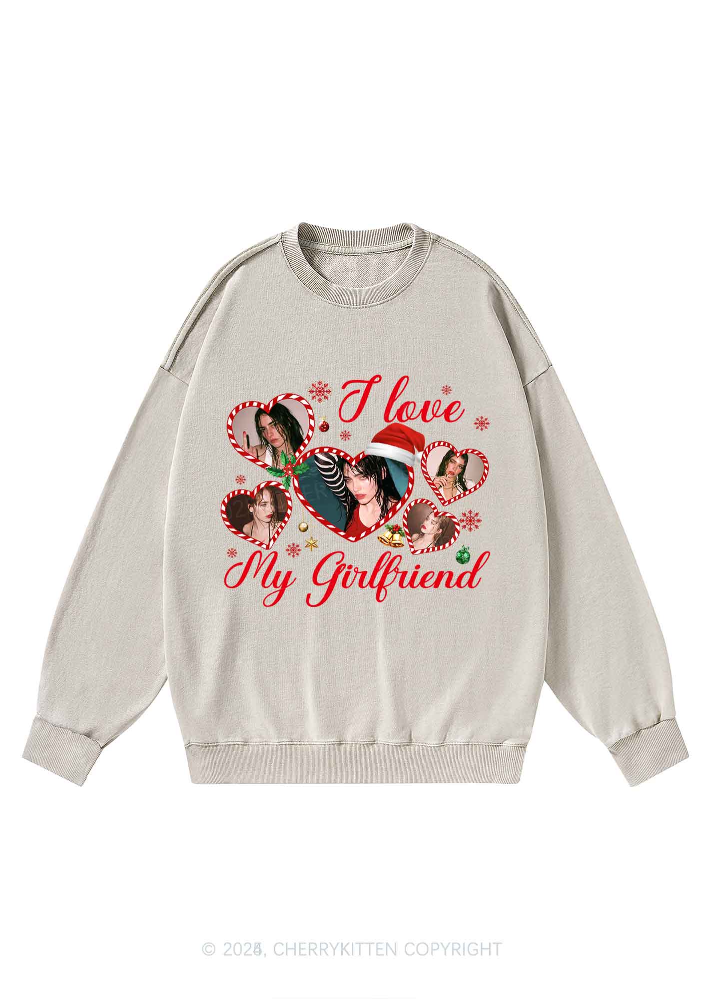 Custom Christmas I Love My GF Y2K Washed Sweatshirts Cherrykitten
