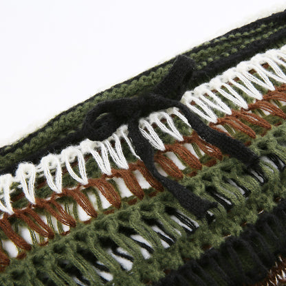 Striped Cutout Loose Knit Crop Top Cherrykitten