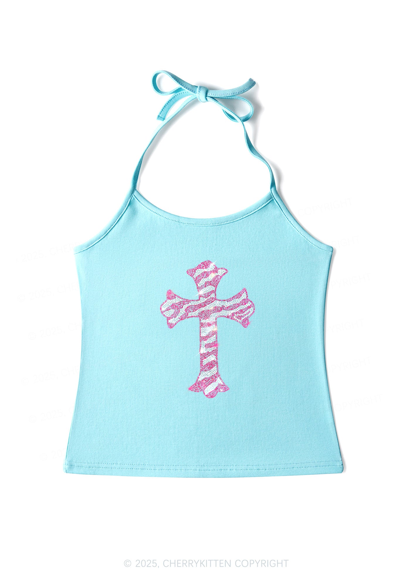 Rhinestone Pink Cross Y2K Halter Neck Cami Cherrykitten