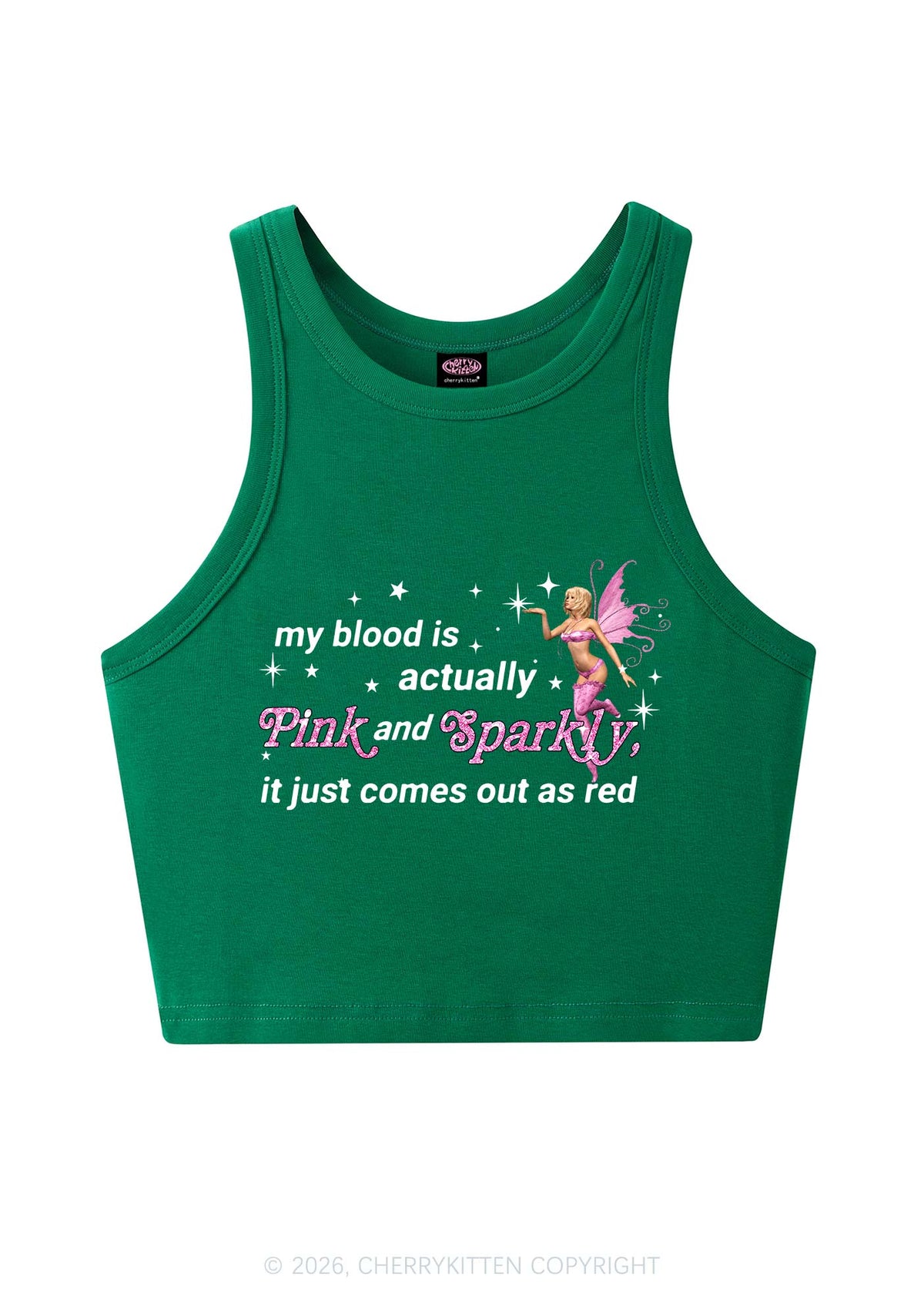 My Blood Is Pink And Sparkly Y2K Crop Tank Top Cherrykitten