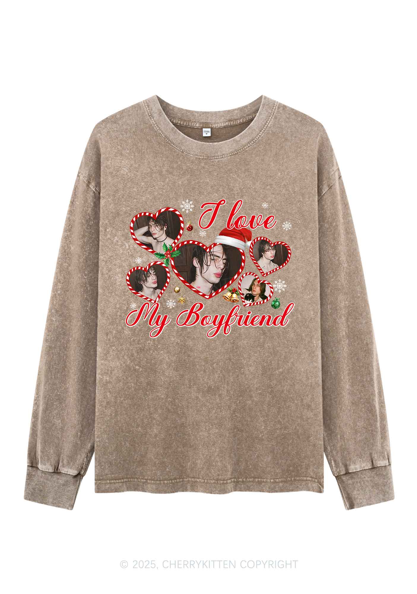 Custom Christmas I Love My GF Y2K Washed Long Sleeves Cherrykitten