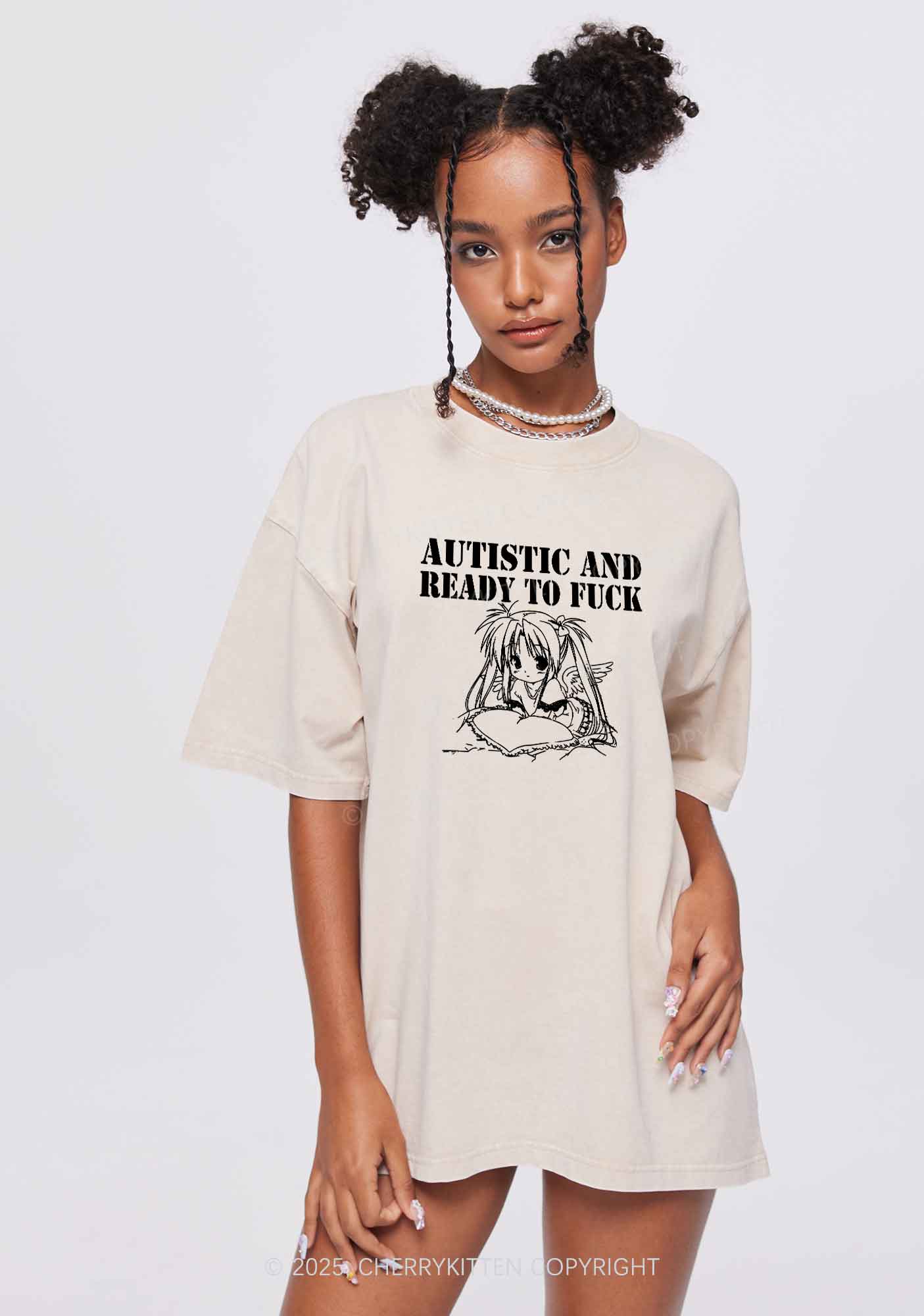 Autistic Ready To Fxxk Y2K Shirts Washed Tee Cherrykitten