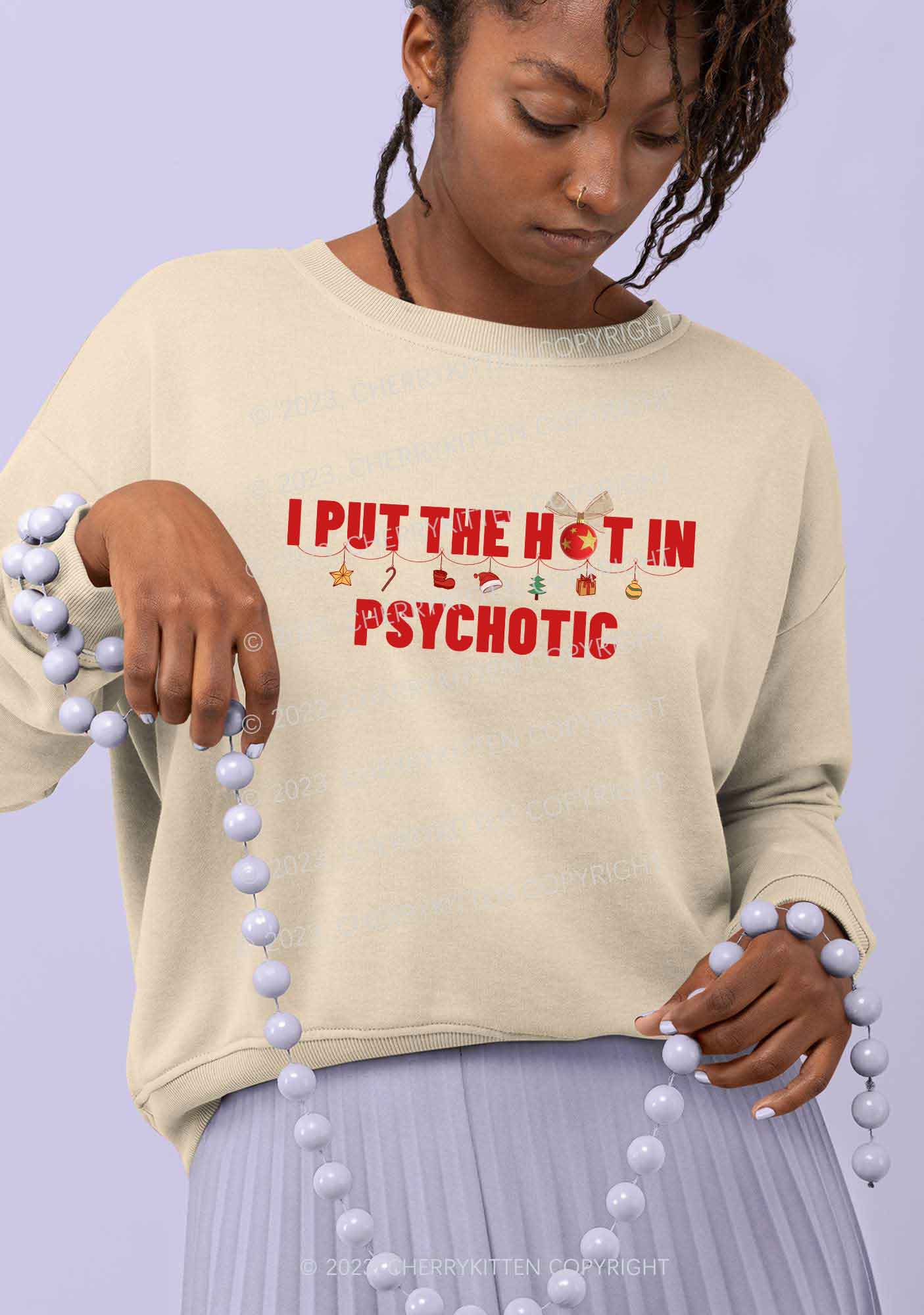 I Put The Hot In Psychotic Christmas Y2K Sweatshirt Cherrykitten