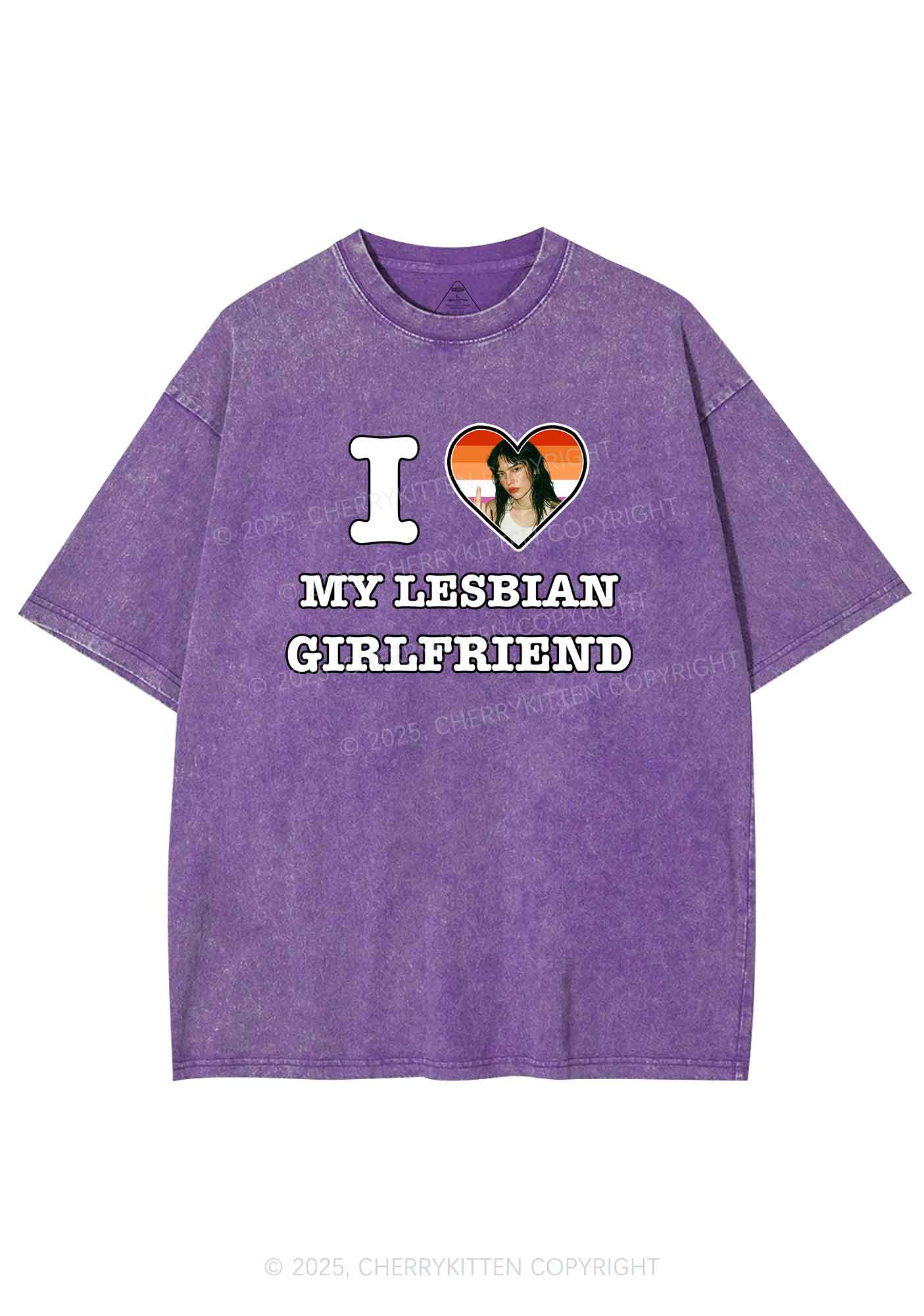 Custom My Lesbian GF Pride Y2K Shirts Washed Tee Cherrykitten