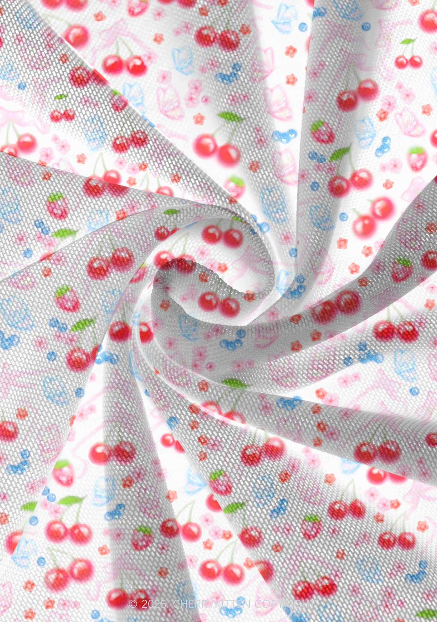 White Cherry Pie Valentine's Day Y2K Print Mini Layered Skirt Cherrykitten