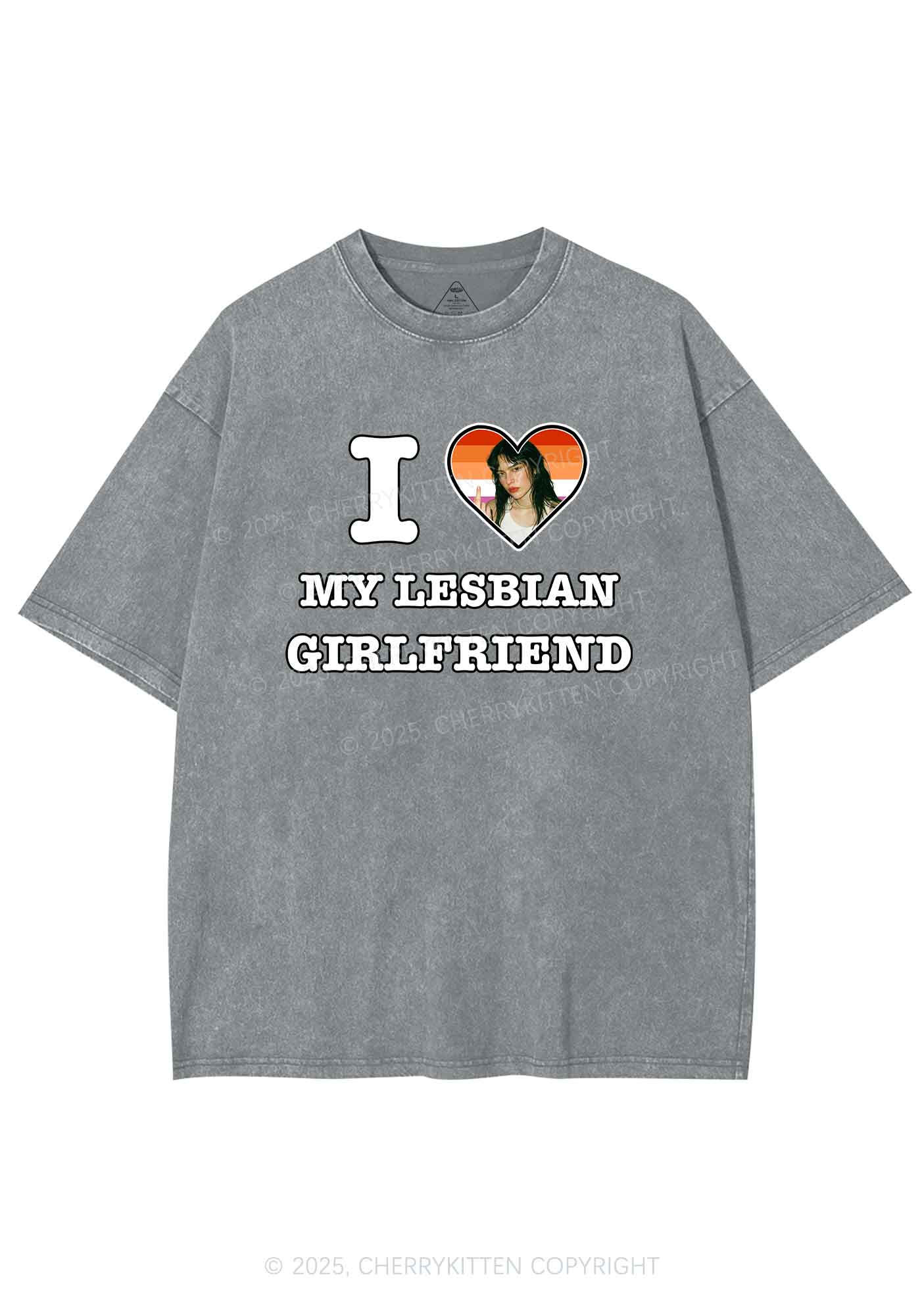 Custom My Lesbian GF Pride Y2K Shirts Washed Tee Cherrykitten